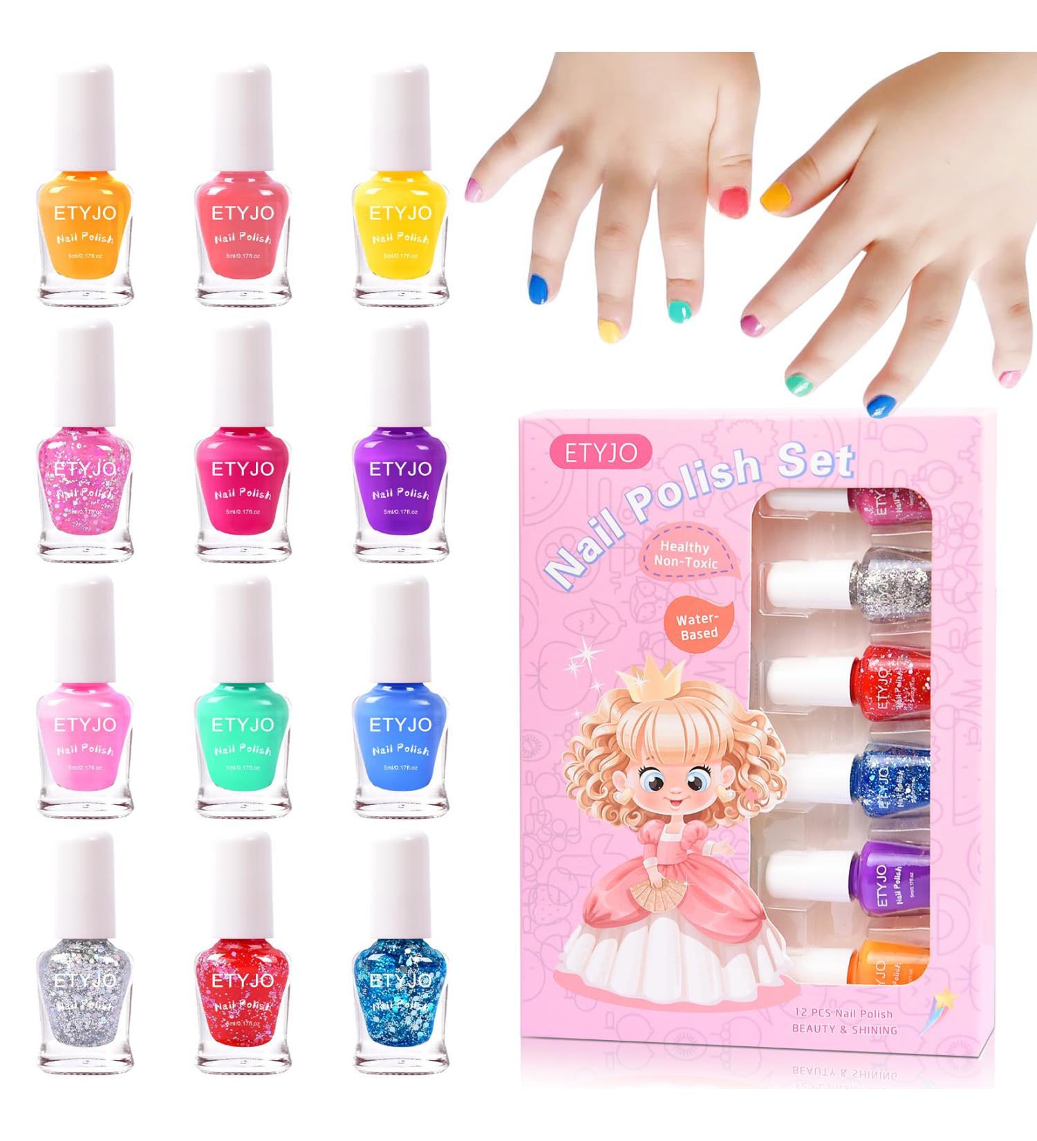 ETYJO Girls Nail Varnish Sets Kids - 12 Colors Glitter Peel-Off Nail Polish For Kids Non-Toxic Childrens Nail Varnish Quick Dry Nail Polish Sets For Girls Teens Gift Kit - Buy Online on GoSupps.com