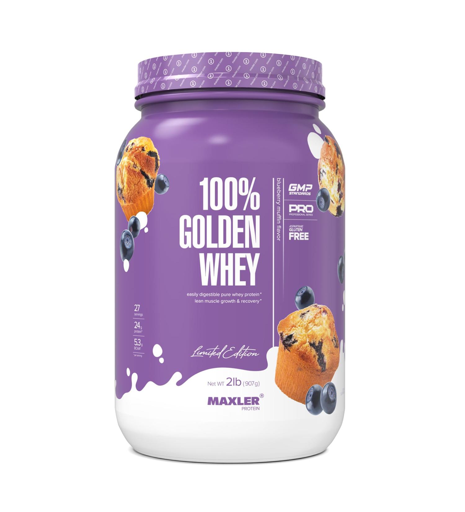 Maxler 100% Golden Whey Protein - 24g of Protein per Serving - Whey Protein Powder for Pre Post Workout - Fast-Absorbing Whey Concentrate Isolate & Hydrolysate Blend - Blueberry Muffin 2 lb Blueberry Muffin 2 Pound (Pack o  - Buy Online on GoSupps.com
