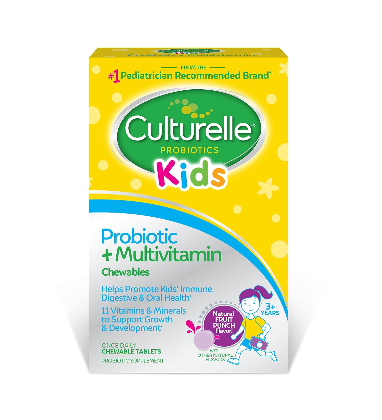 Culturelle Kids Probiotic + Complete Multivitamin Chewable For Kids Ages 3+ 30 Count Digestive Health Oral Health & Immune Support - With 11 Vitamins & Minerals including Vitamin C D3 & Zinc 30 Count (Pack of 1) - Buy Online on GoSupps.com