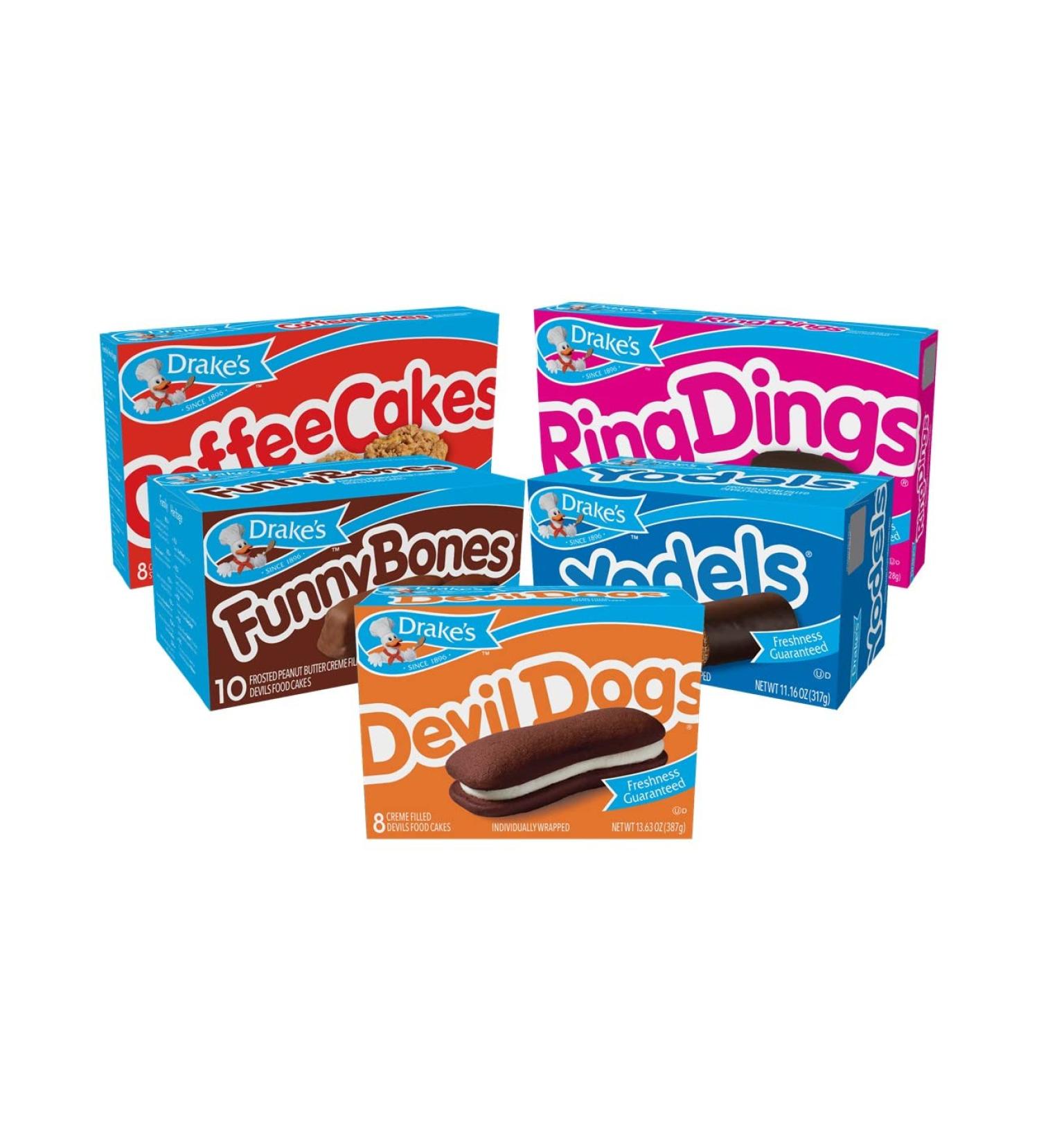 Drake's Variety Pack: Yodels, Ring Dings, Devil Dogs, Funny Bones, Coffee Cakes - Chocolate Delights - Buy Online on GoSupps.com