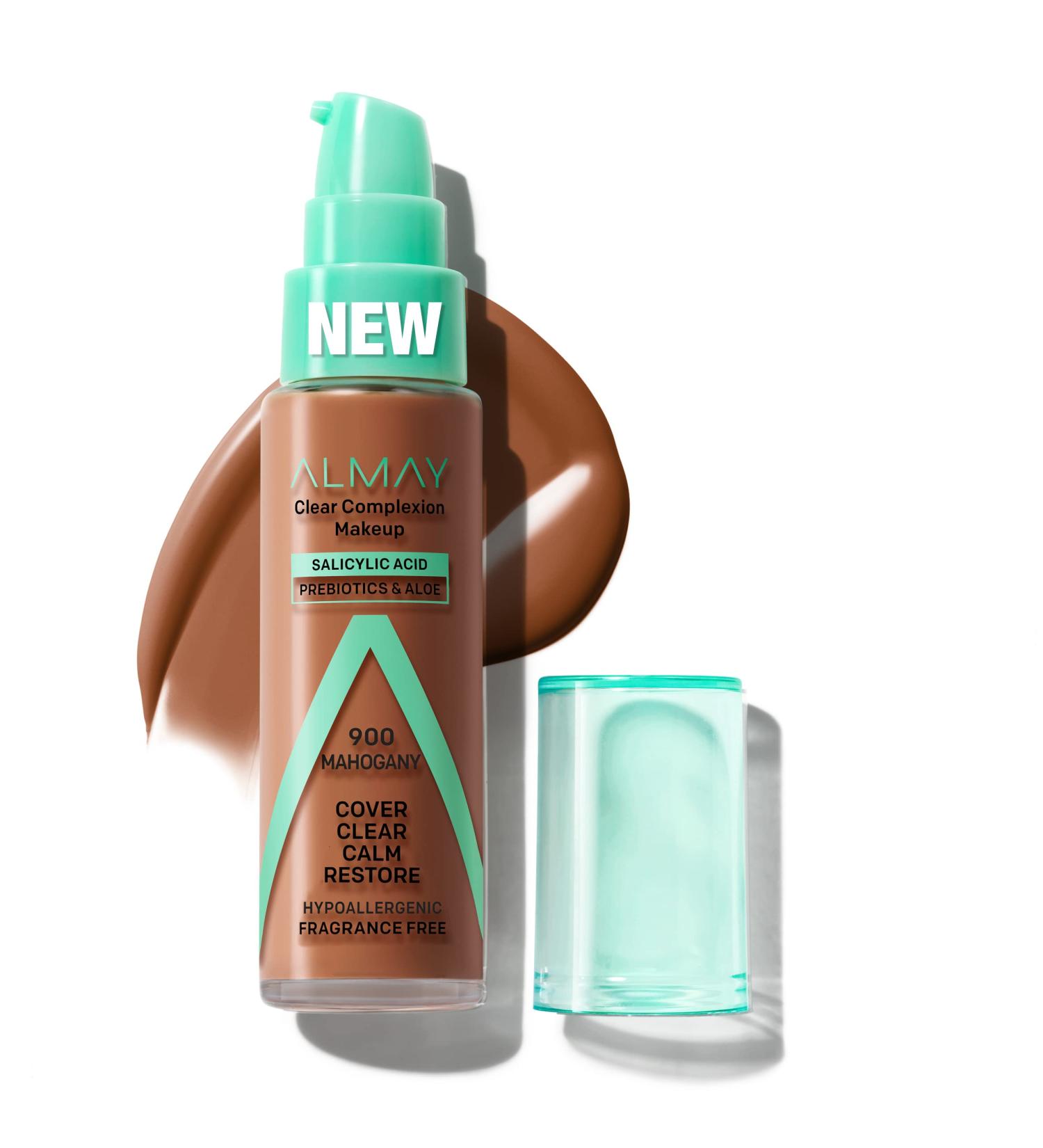 Almay Clear Complexion Acne Foundation with Salicylic Acid | Medium Coverage | Hypoallergenic and Fragrance-Free | 900 Mahogany 1 fl oz - Buy Online on GoSupps.com