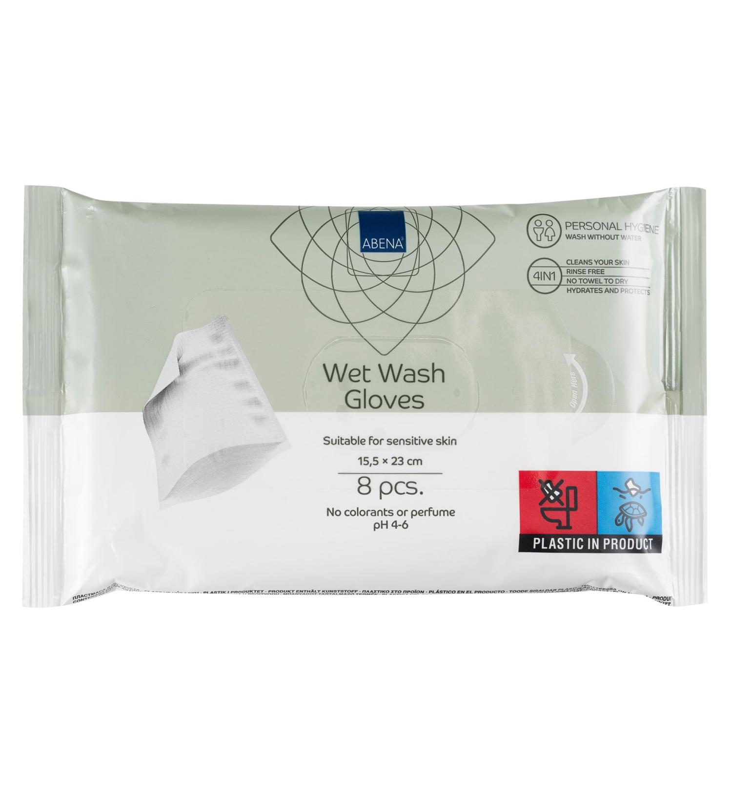 ABENA Disposable Wet Wash Gloves - Soft Comfortable & Perfume-Free | 8 Pieces 23x15.5 cm Gentle Body Care - Buy Online on GoSupps.com