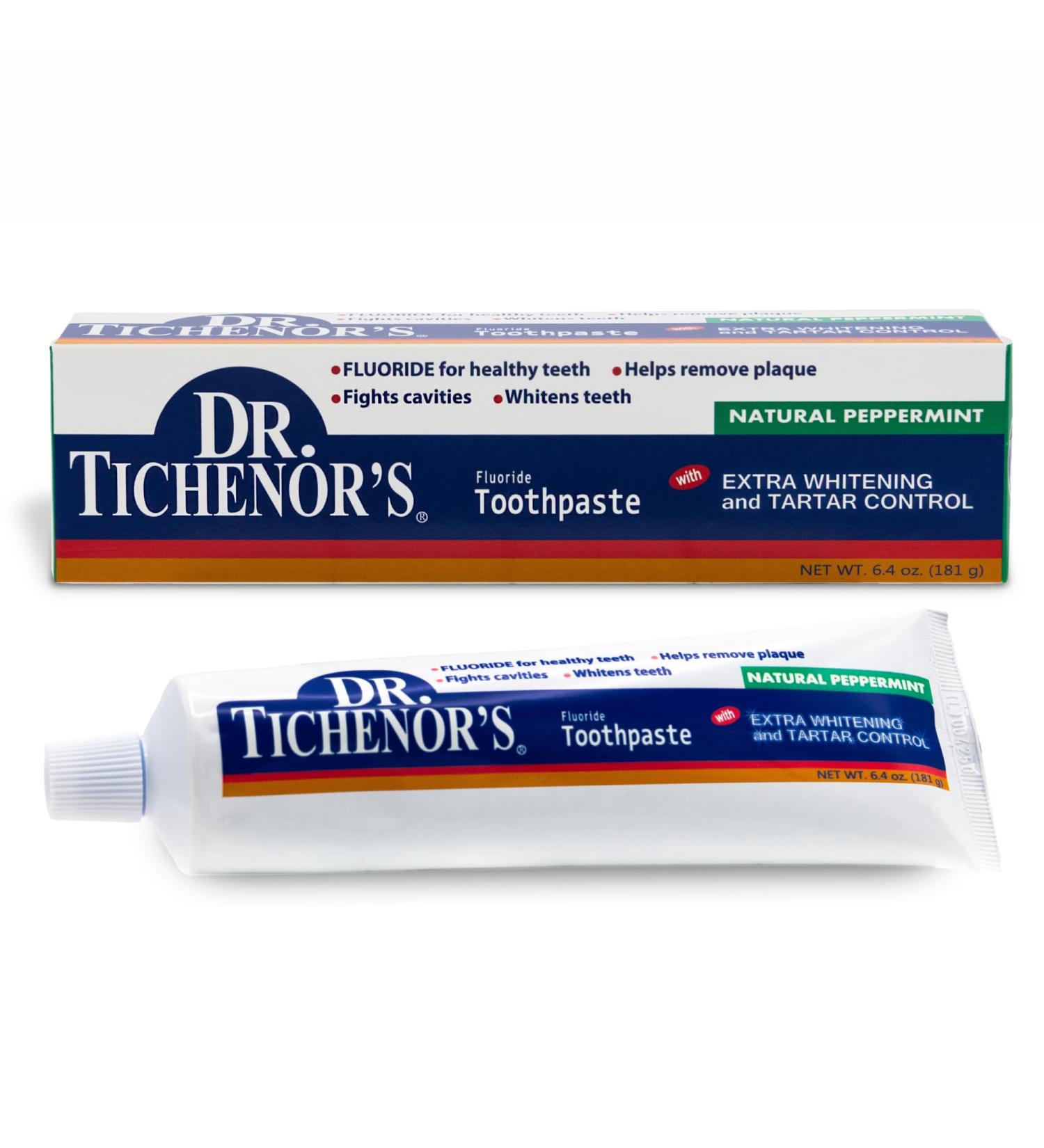 Dr. Tichenor's Extra Whitening and Tartar Control Fluoride Toothpaste - Cavity Fighting Plaque Removal and Teeth Whitening with Natural Peppermint Flavor - 6.4 Ounce (Pack of 2) - Buy Online on GoSupps.com