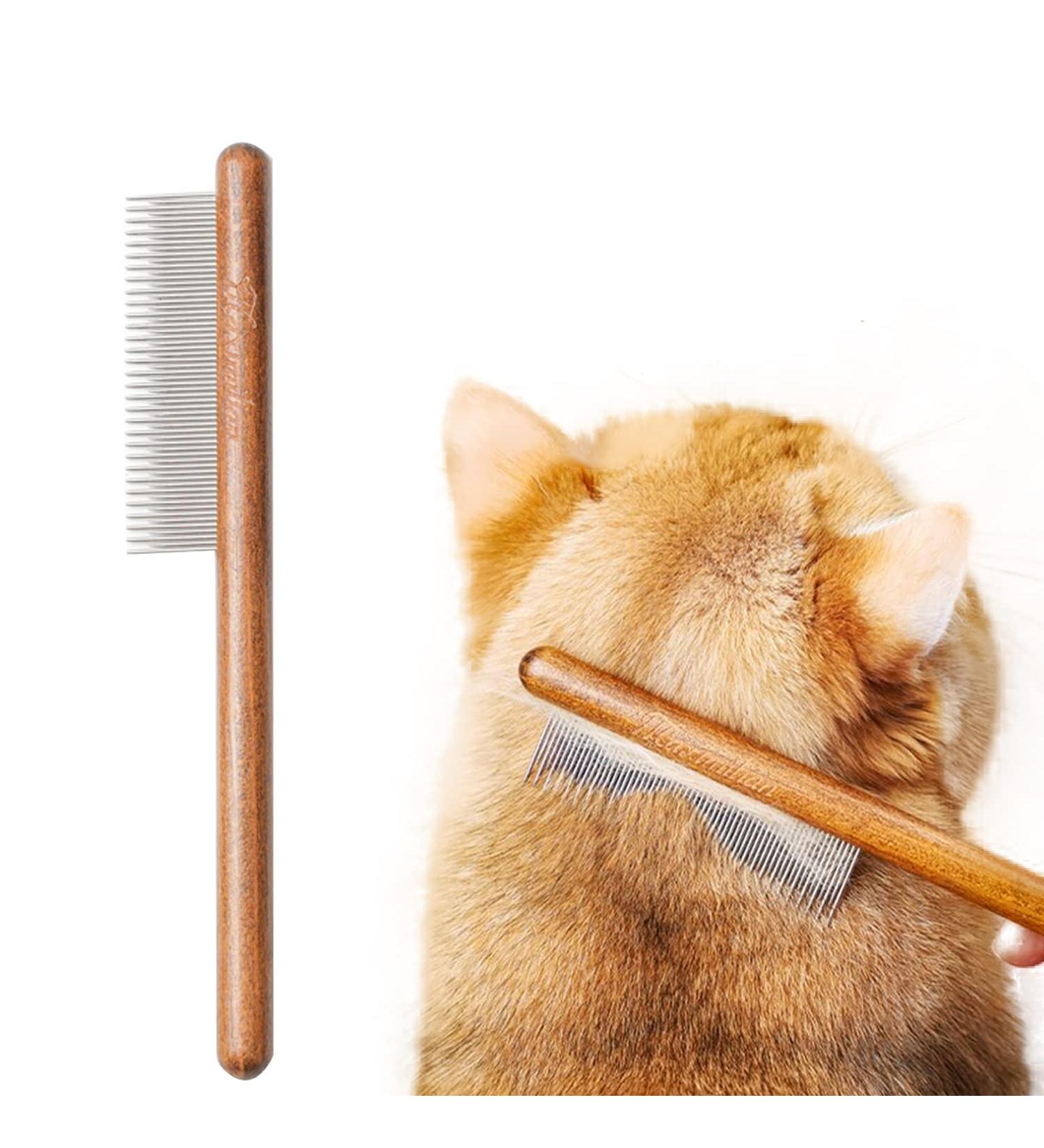 Longbest Steel Pet Comb for Cats & Dogs - Knot Remover Skin-Friendly Wooden Handle Feline & Canine Care - Buy Online on GoSupps.com