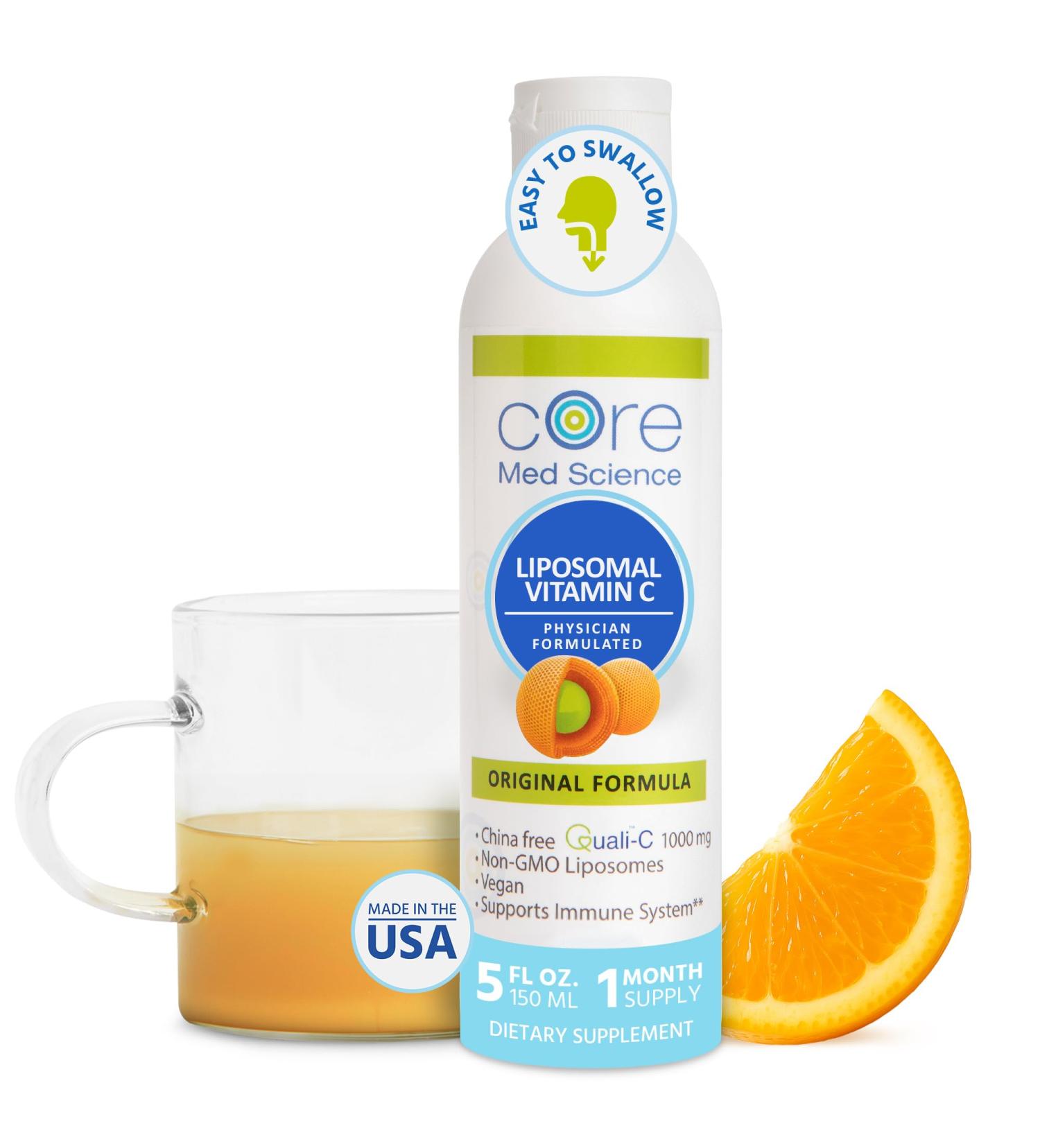 Core Med Science Liposomal Vitamin C 1000mg Liquid - Original Formula 5 Fl Oz - Natural Liposomal Vitamin C Supplement Non-GMO - Immune System Booster for Adults - Supports Collagen Formation - Buy Online on GoSupps.com