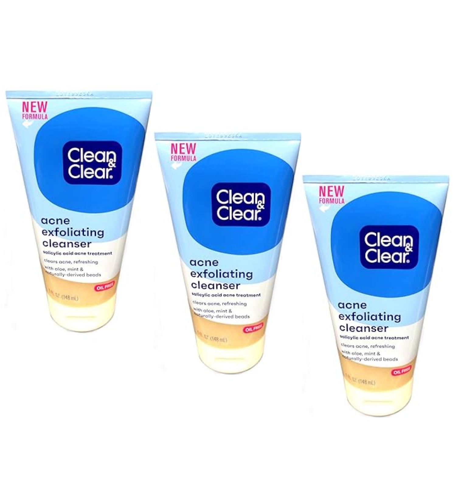 Clean & Clear Acne Triple Clear Exfoliating Facial Scrub - 2% Salicylic Acid Acne Medicine - Aloe & Mint - 5 oz (Pack of 3) - Buy Online on GoSupps.com