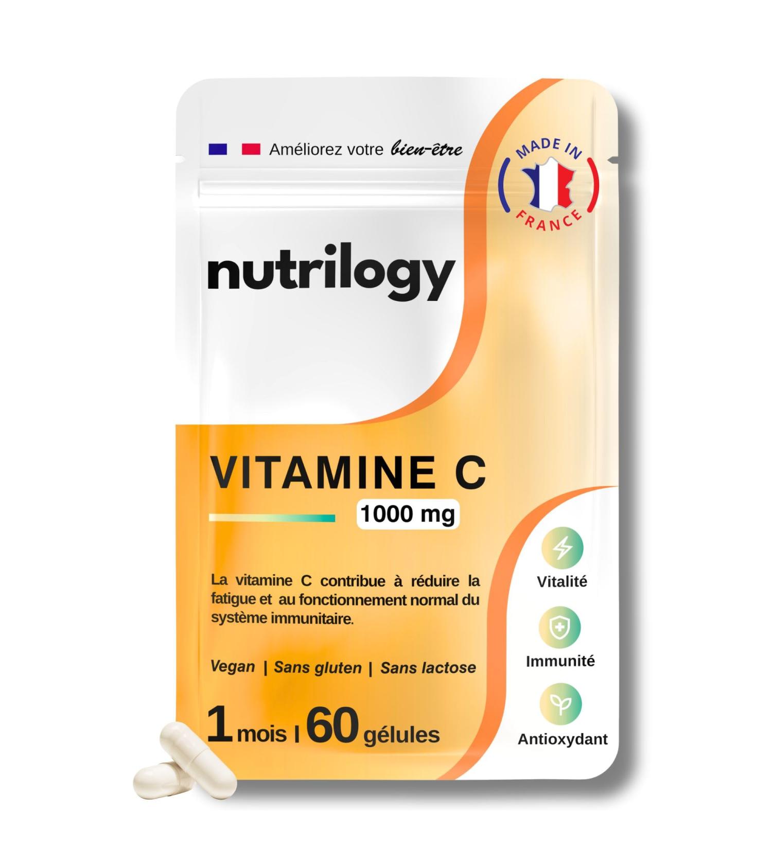 Vitamine C 1000 mg | Immunit nergie & Antioxydant Puissant | Biodisponibilit & Absorption | Acide Ascorbique 1 Mois - 60 G lules | Vegan Sans Gluten & Fabriqu en France | NUTRILOGY - Buy Online on GoSupps.com