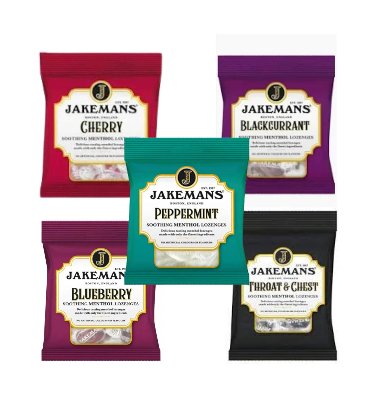 Jakemans Throat Sweets Menthol Lozenges - 5-Pack Bundle for Cough Relief - Blueberry Cherry Peppermint Blackcurrant Original - 73g Each - Natural Ingredients Adult Formula - Buy Online on GoSupps.com