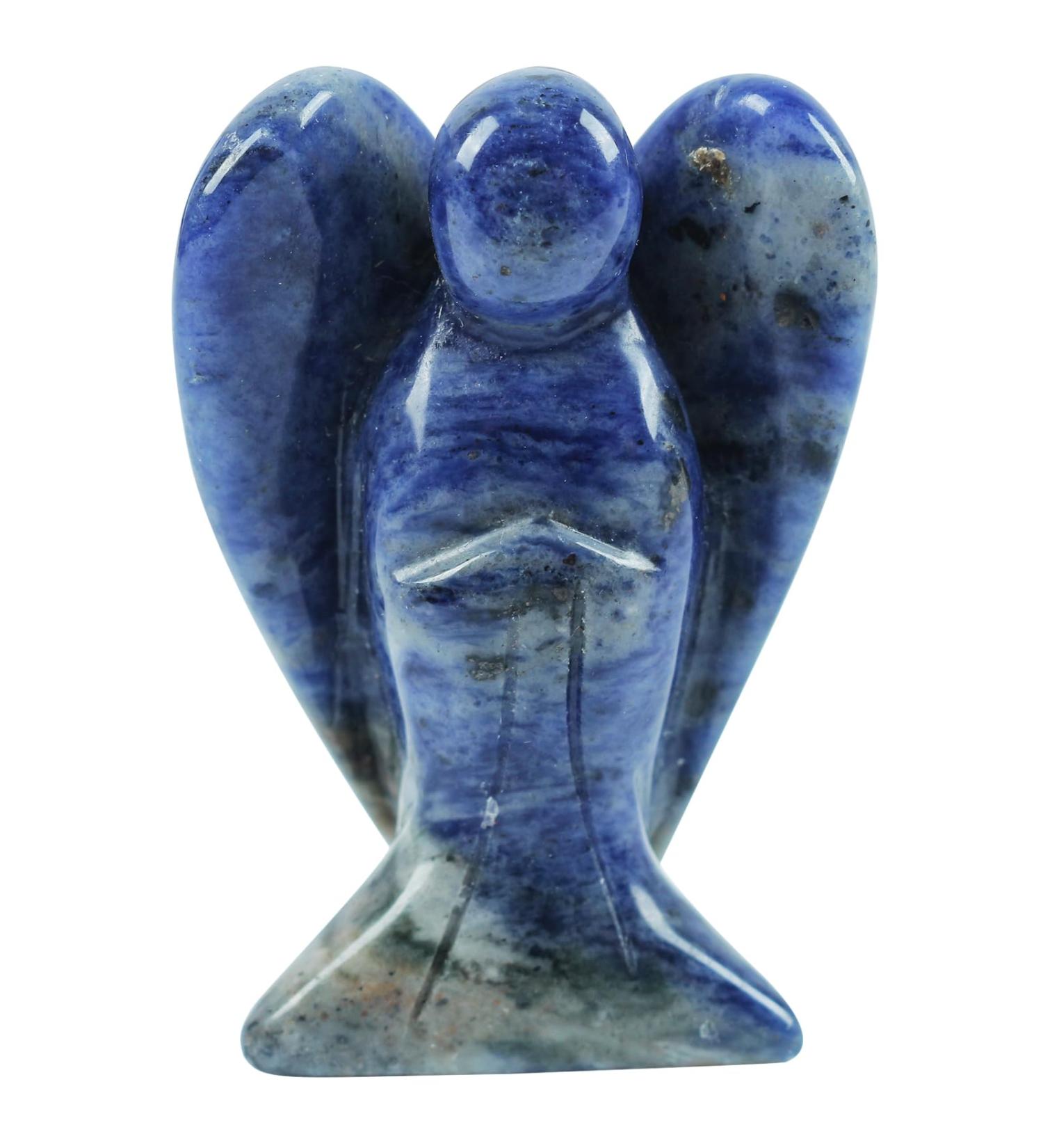 Lovionus89 Sodalith Guardian Angel Statue - Hand-Carved 5cm Healing Crystal Decoration | Unique Stone Figures for Home & Gifts - Buy Online on GoSupps.com