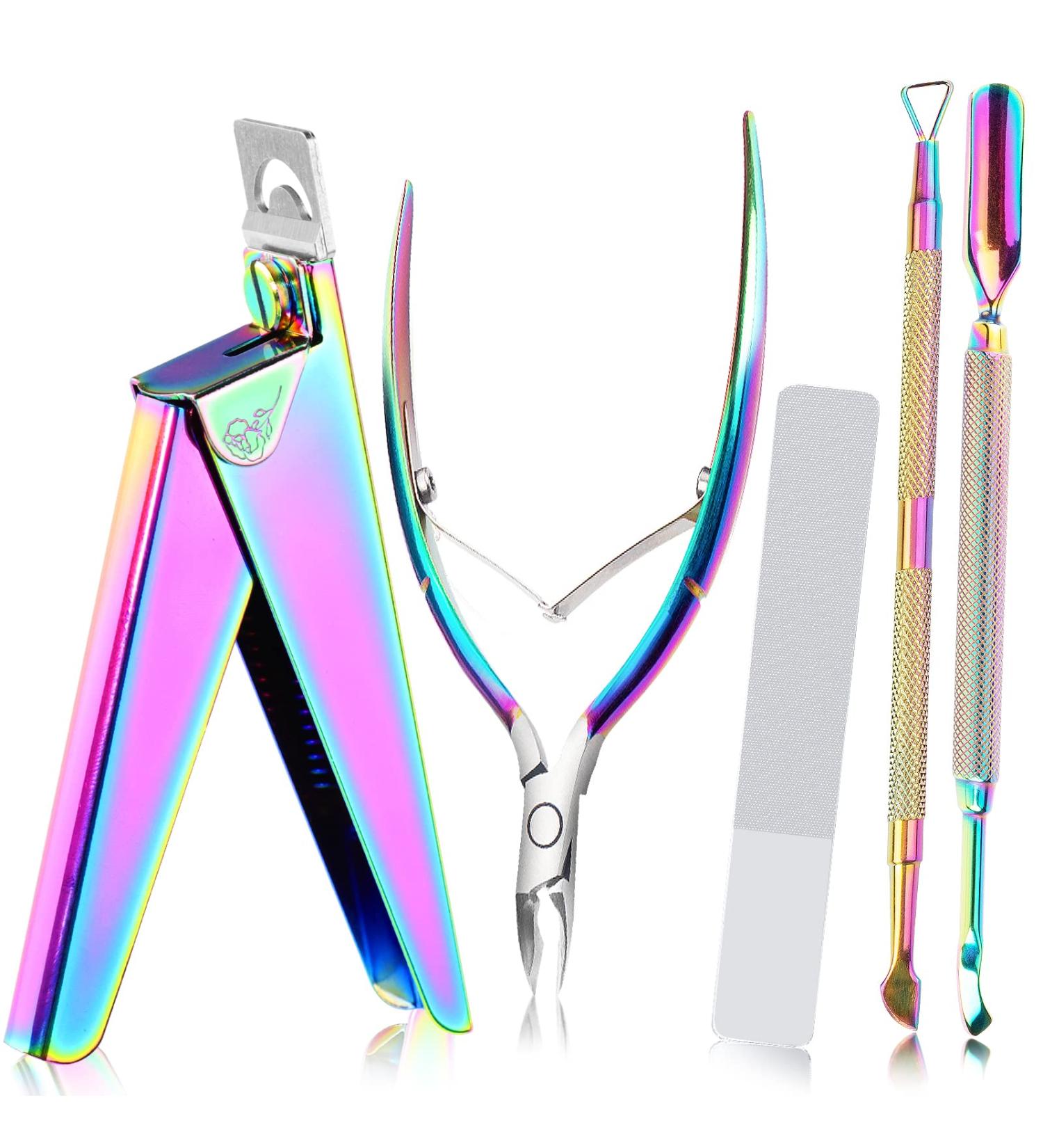 Acrylic Nail Care Kit - 5 in 1 Set with Nail Clippers, Glass File, Cuticle Trimmer, Pusher & Remover - Professional Stainless Steel Manicure Pedicure Tools - Buy Online on GoSupps.com
