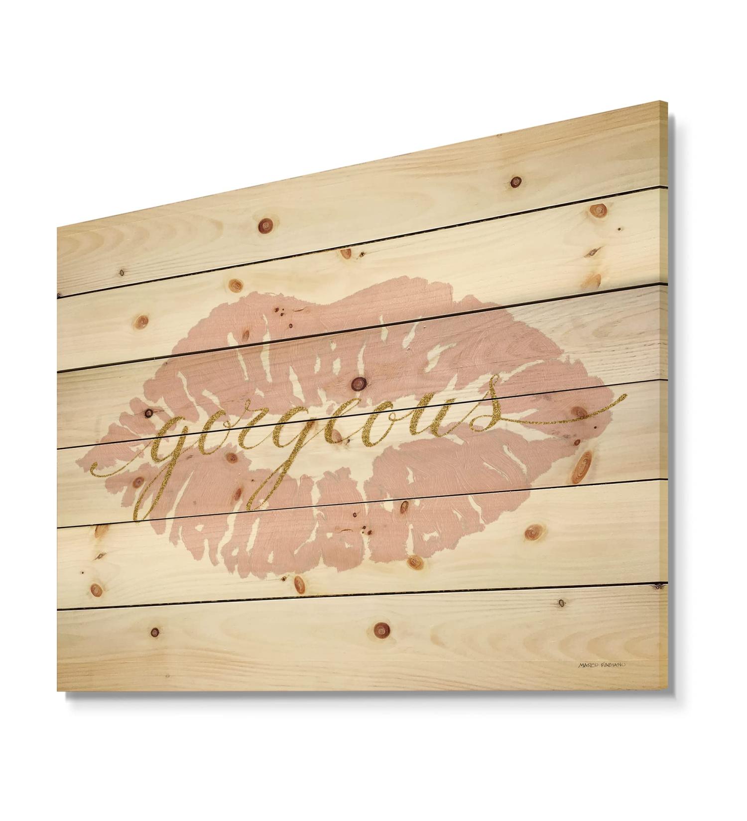 DesignQ Glam Lips Wall Art - Pink Contemporary Wood Decor 32x24 | Modern Fashion Panel for International Shipping - Buy Online on GoSupps.com