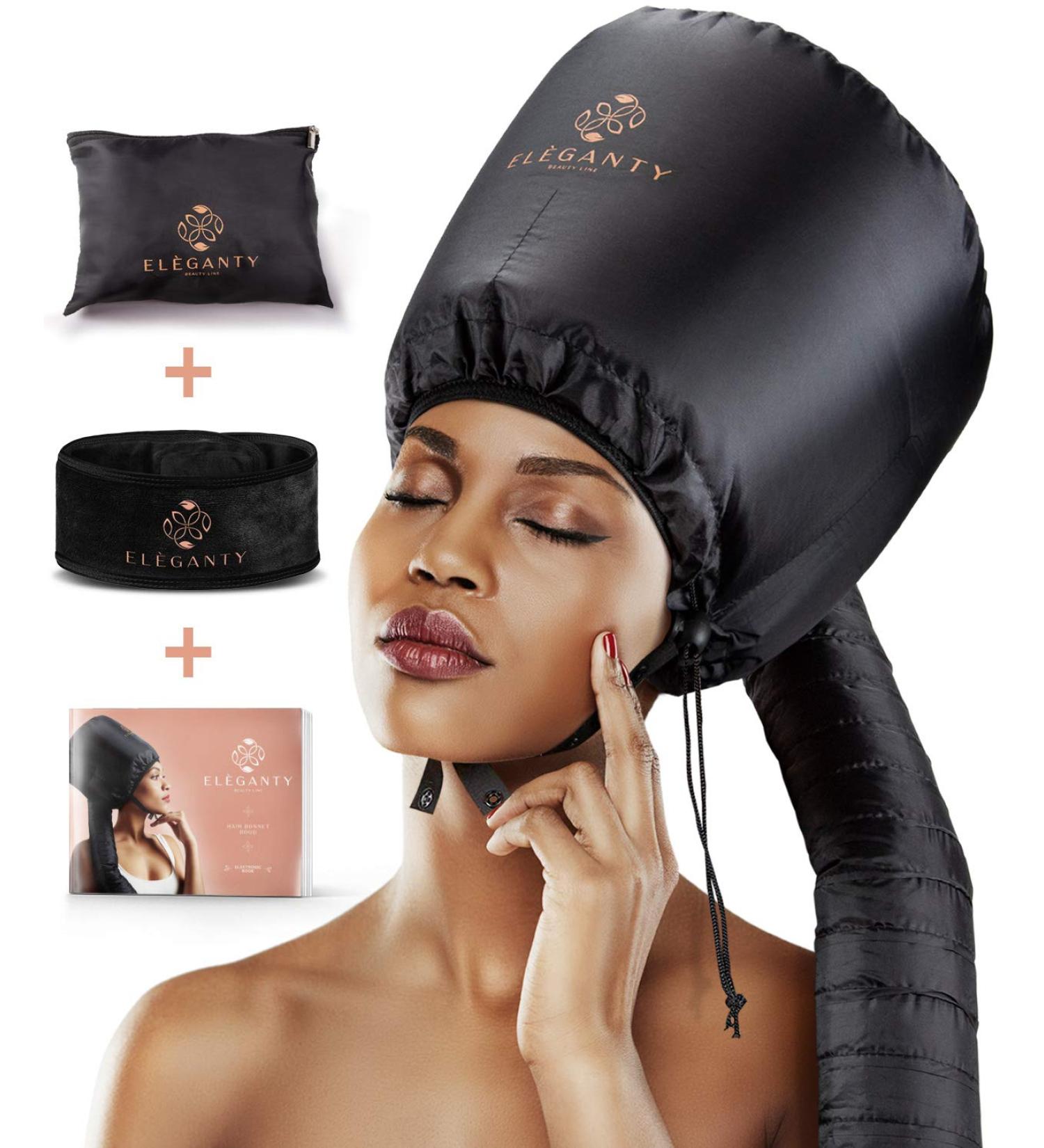 Eleganty Soft Bonnet Hood Hairdryer Attachment with Headband - Reduces Heat for Comfortable Hair Styling, Deep Conditioning, and Drying - Black - Buy Online on GoSupps.com