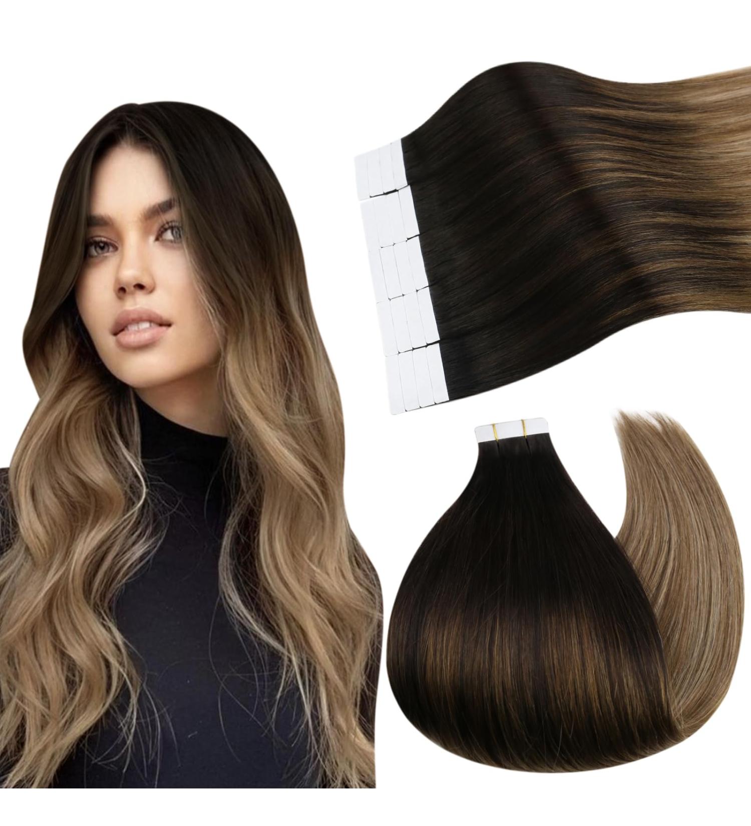 Ugeat Dark Brown to Golden Brown Tape-In Hair Extensions - 20 Pieces Balayage Remy 30cm 30g #2/6/10 - Buy Online on GoSupps.com