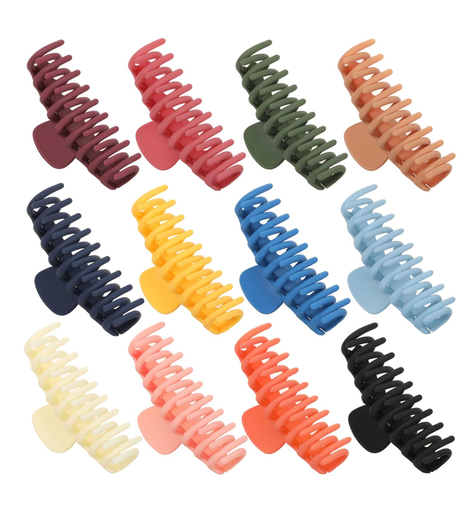 MINYOO 12 Colors Large Hair Claw Clips for Women - 4.33 Inch Matte Clips for Long Thick Hair - Women's Gift - Yellow Orange Blue Navy White Green - 11x4.5x2.16 Inch - Buy Online on GoSupps.com