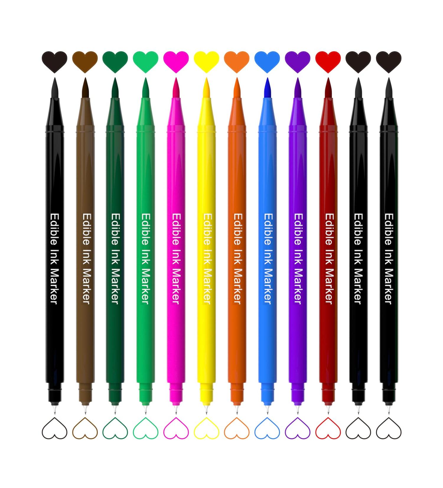 12Pcs Ultra Fine Tip Edible Markers for Cookie Decorating - Double Sided Food Grade Pens for Cakes, Easter Eggs, Macarons - 10 Colors - Buy Online on GoSupps.com