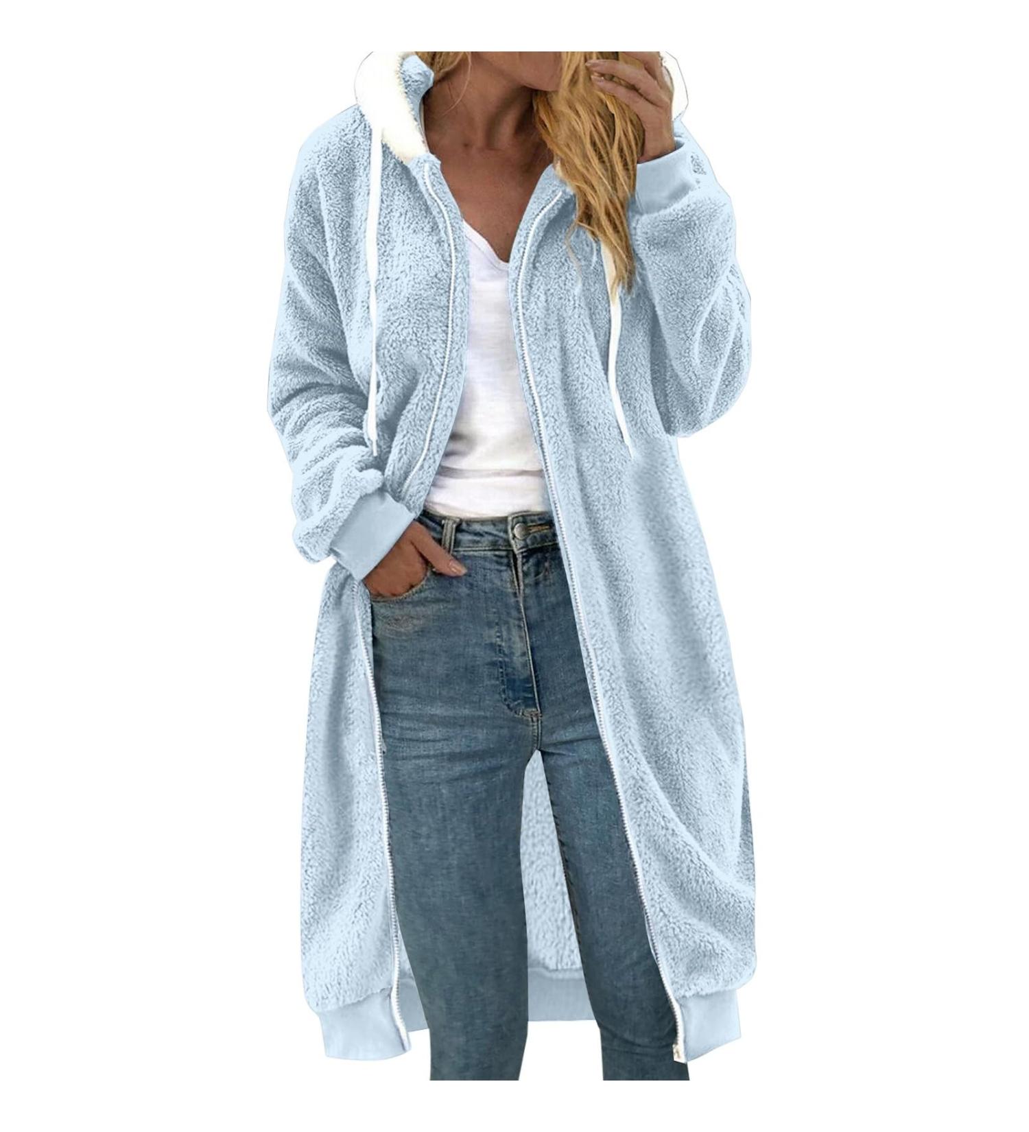 Shop Oversized Plush Fleece Jacket for Women | Warm Lined Hoodie Winter Coat | Cozy XXL Sky Blue - Buy Online on GoSupps.com