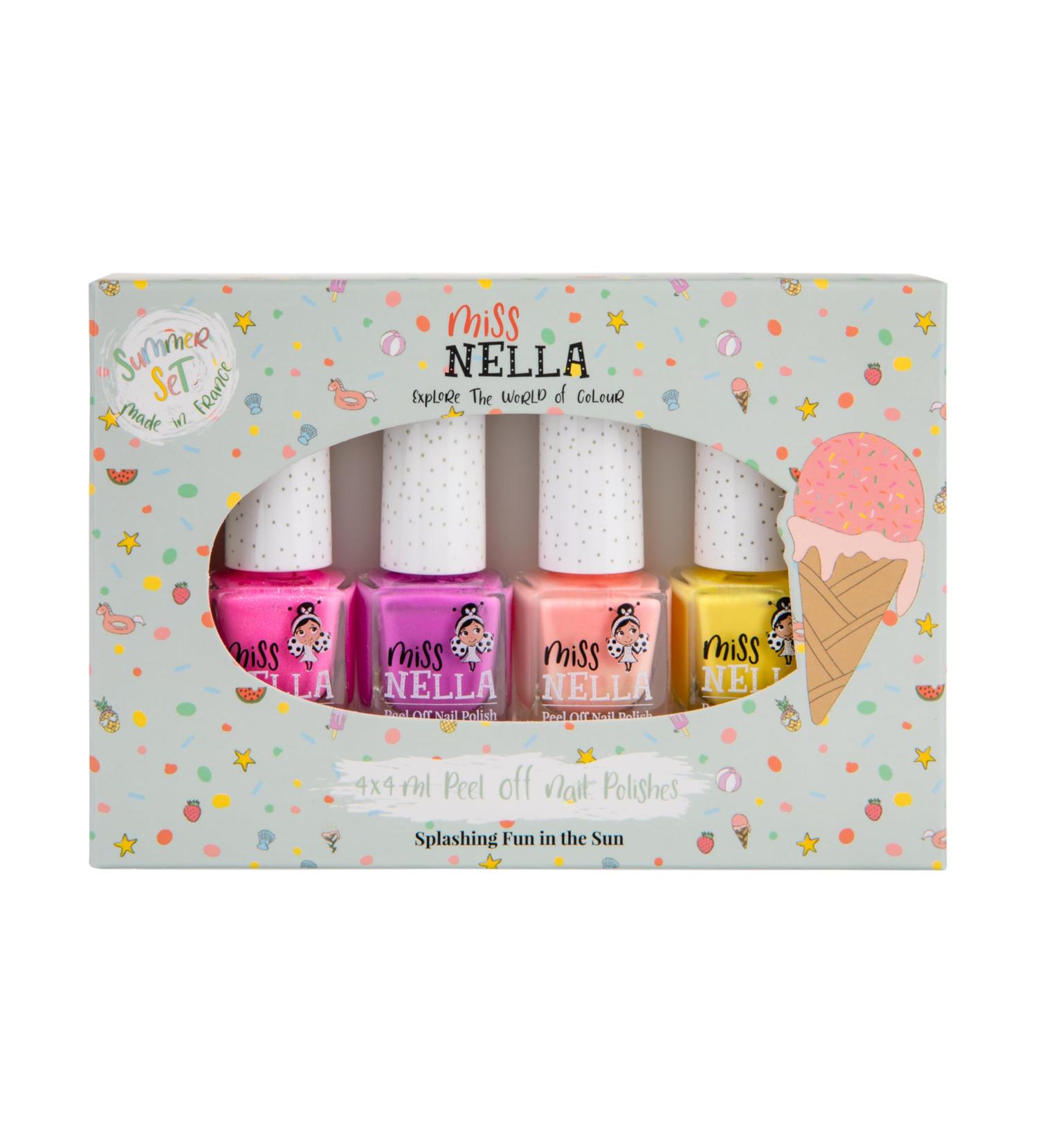 Miss Nella Summer Movement Nail Polish Set Non-Toxic Peel-Off Glitter for Kids | Pink Purple Peach & Yellow | Water-Based & Odorless - Buy Online on GoSupps.com