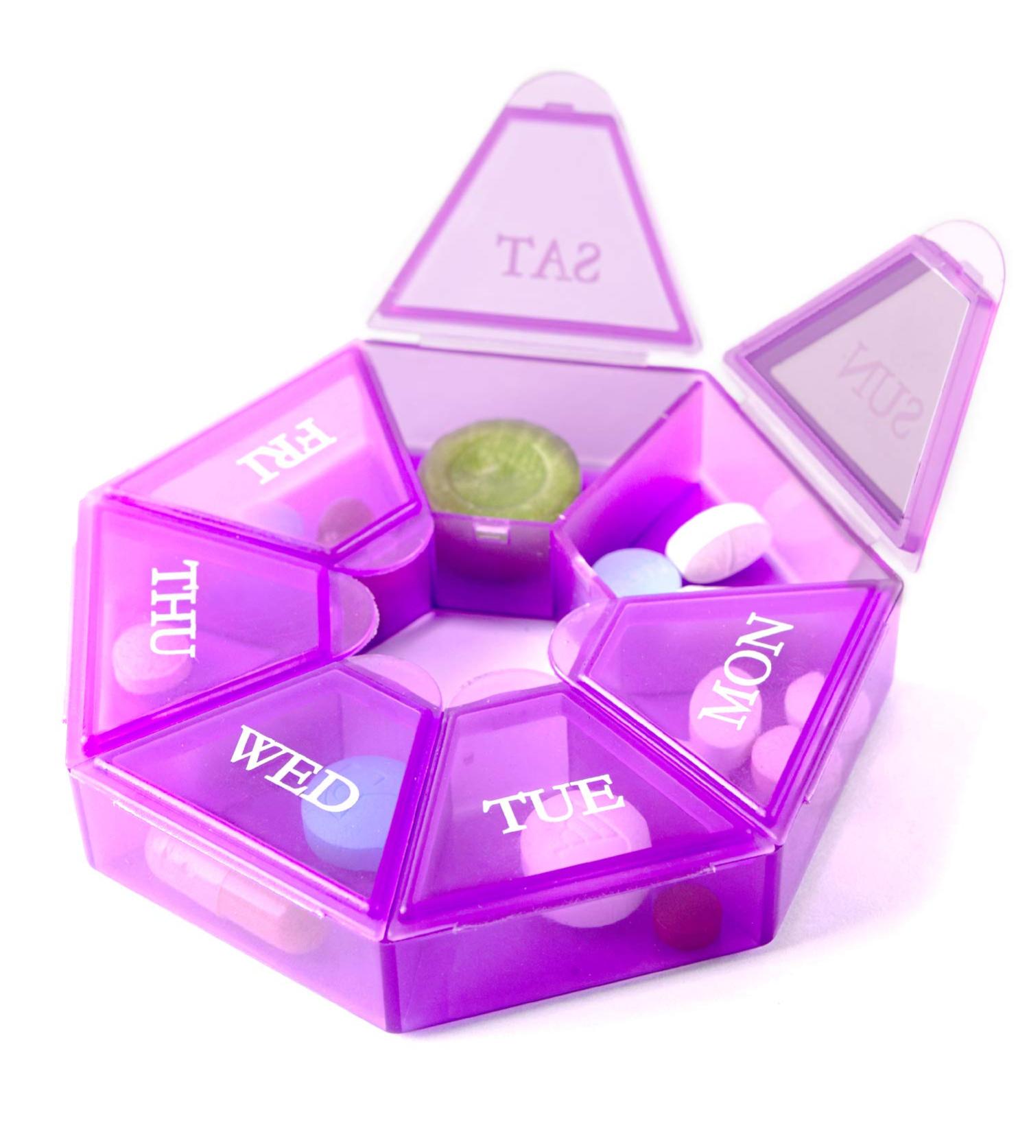 7-Sided Portable Pill Box - Small Weekly Medicine Planner & Vitamin Holder - Purple - Buy Online on GoSupps.com