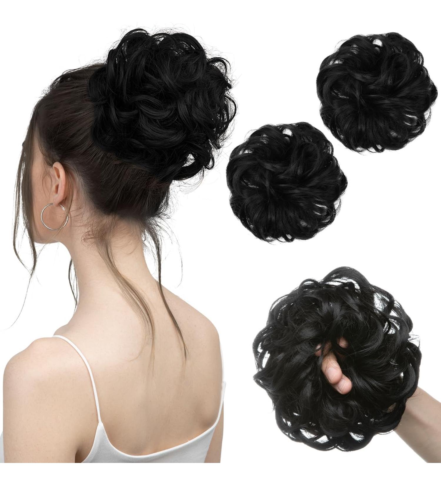SARLA 2PCS Messy Hair Bun Scrunchies in Jet Black - Synthetic Updo Hair Extensions for Women and Girls - Buy Online on GoSupps.com