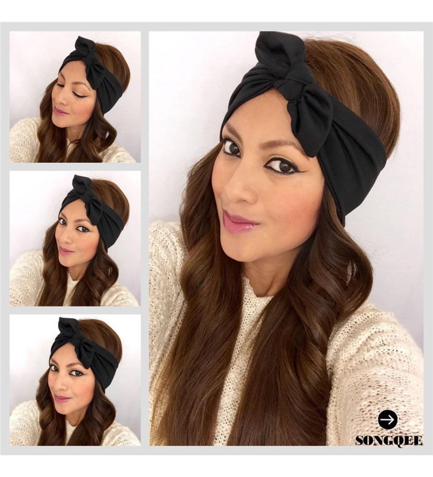 Black Knotted Bow Headband Bow Head Wrap Women's Headband Fashion Hair Band Makeup Wide Plain Headbands Elastic Head Wrap Hair Accessories for Daily Wearing Dating Sports - Buy Online on GoSupps.com