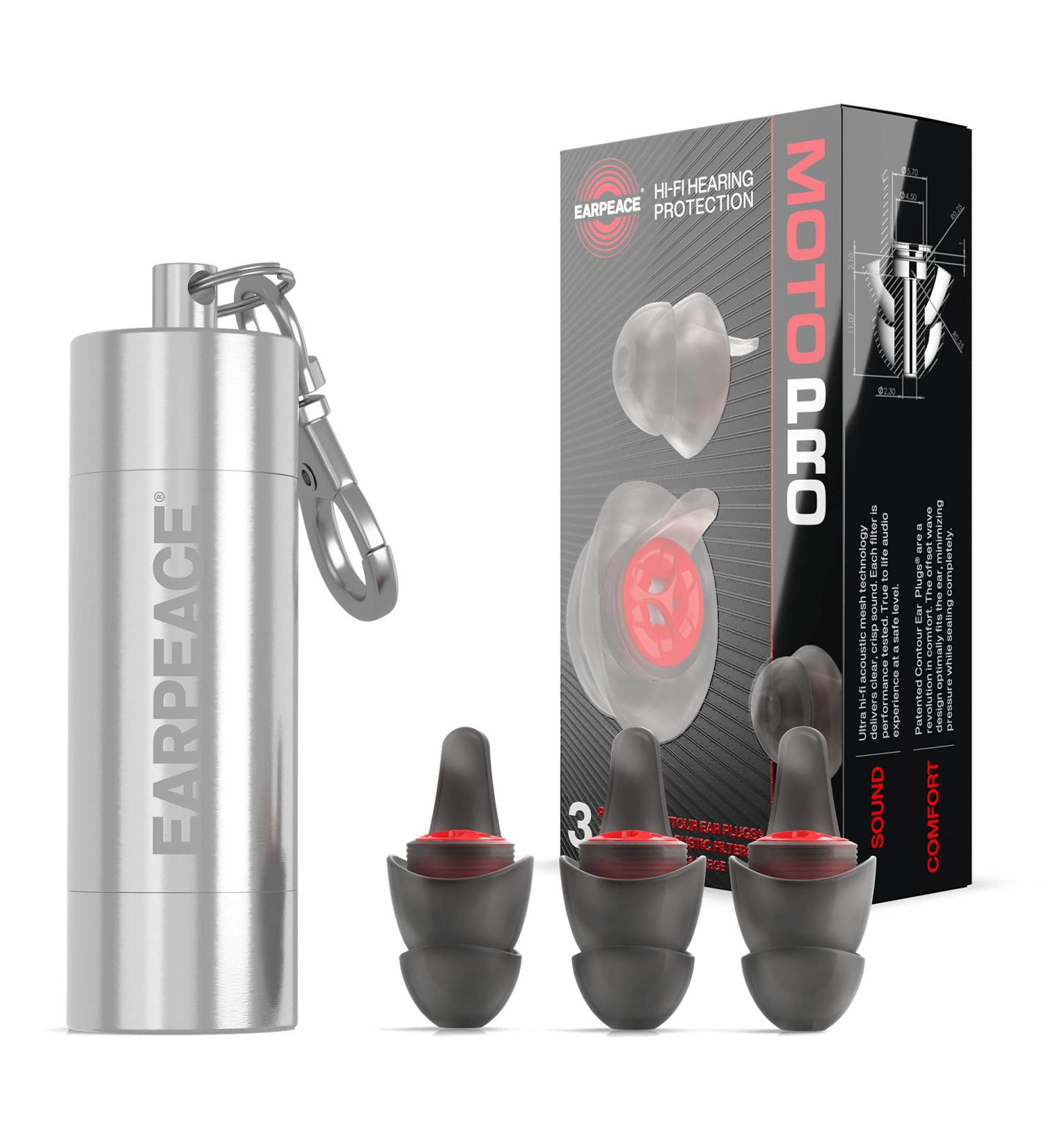 EarPeace Moto Pro Patented High Fidelity Hearing Protection Motorcycle earplugs for motorcycle riding Motosports  Touring  Commuting Racing Medium and Large Size Noise Canceling up to 24dB Silver Case Moto - PRO - Buy Online on GoSupps.com