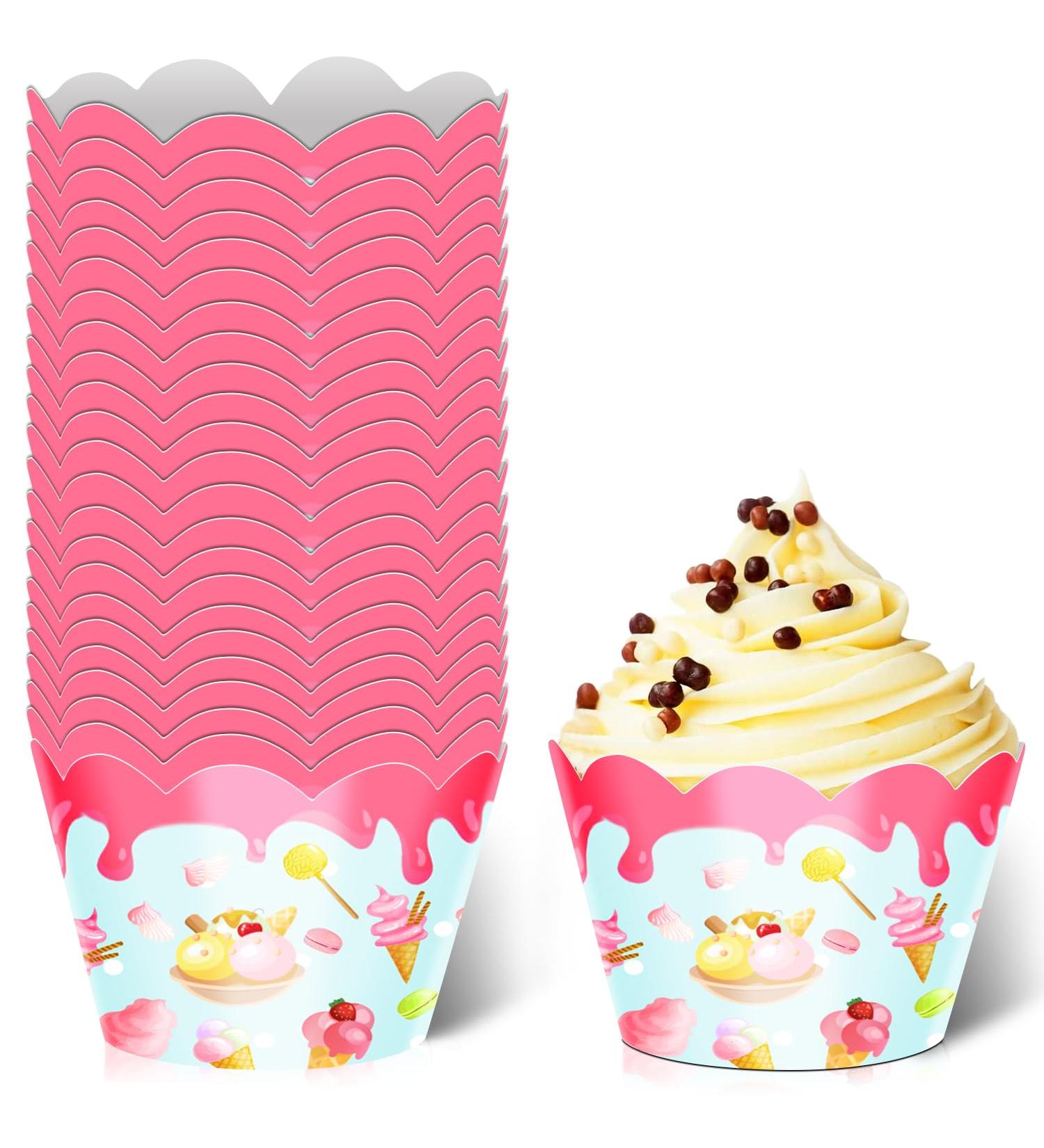 24pcs Dessert Cupcake Wrappers Pick for Ice Cream Hot Summer Hawaii Theme Decor Supplies Baby Shower Girls Boys Happy Birthday Party Decorations - Buy Online on GoSupps.com