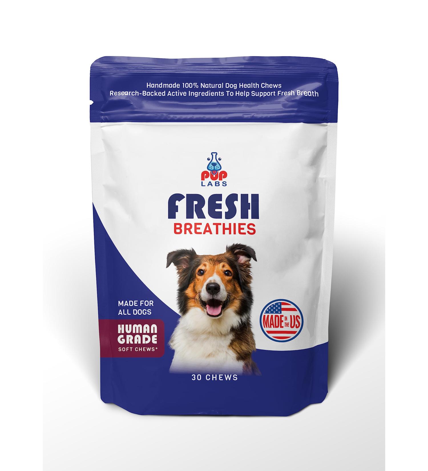 Pup Labs Fresh Breathies - All-Natural Dental Chews for Dogs | Dog Breath Freshener | Supports Gut Health and Immune System | Made in USA | 30 Chews - Buy Online on GoSupps.com