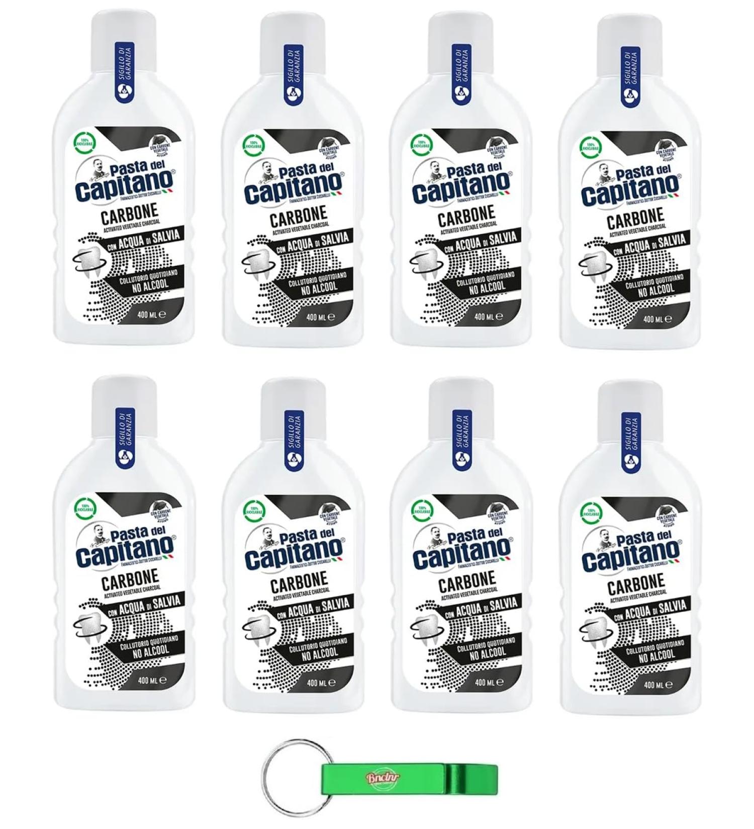 Buy 8x Pasta del Capitano Charcoal Mouthwash 400ml - Enhance Oral Hygiene + Free Beni Culinari Keychain - International Shipping Available - Buy Online on GoSupps.com