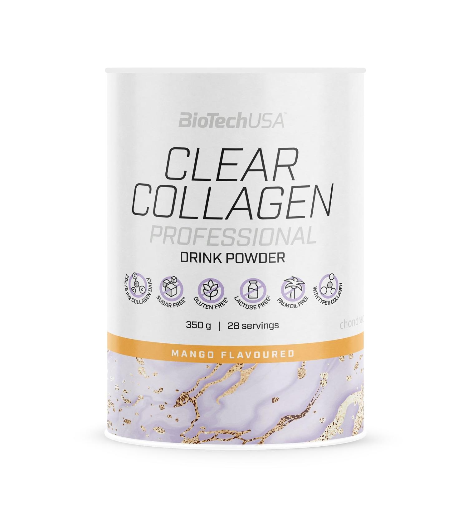 BioTechUSA Clear Collagen Professional Flavored drink powder 20275 mg Collagen Type I & II Hyaluronic acid Vitamins & Minerals Sugar Free Glutenfree 350g Mango - Buy Online on GoSupps.com