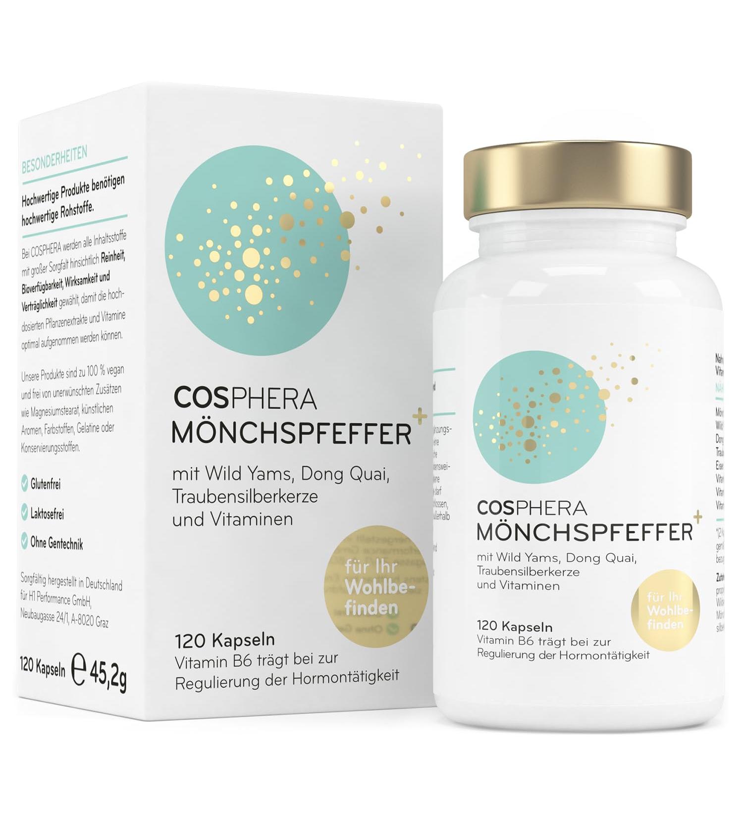 High Dose M nchspfeffer Capsules - 120 Vegan Capsules with Wild Yams Dong Quai Vitamins & Iron | Original Vitex Agnus Castus - Buy Online on GoSupps.com
