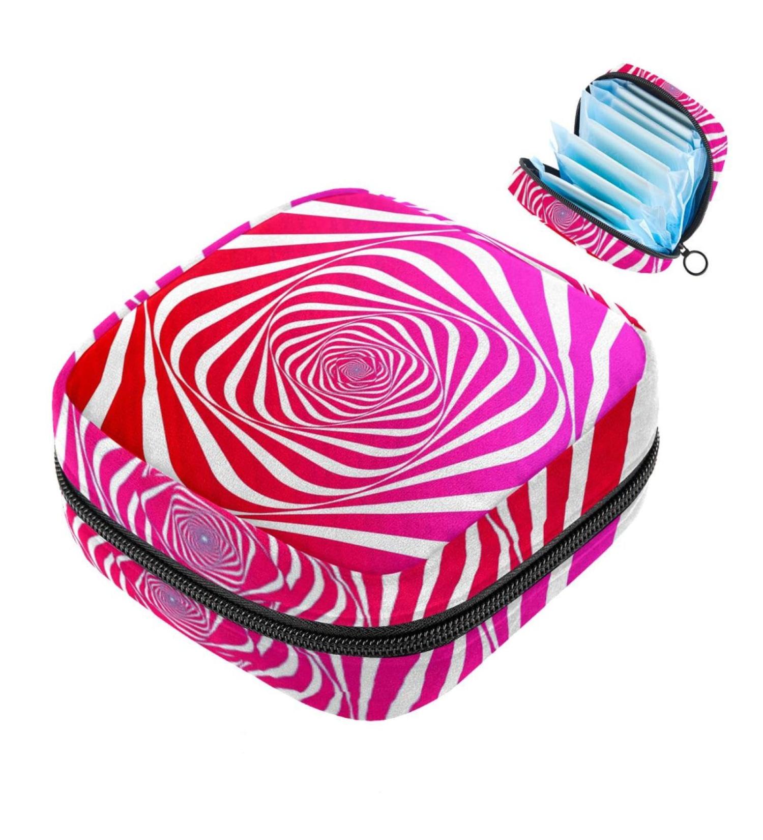 Large Aesthetic Storage Bags for Women's Bandages & Tampons - Zippered Geometry Stripes in Pink - Buy Online on GoSupps.com