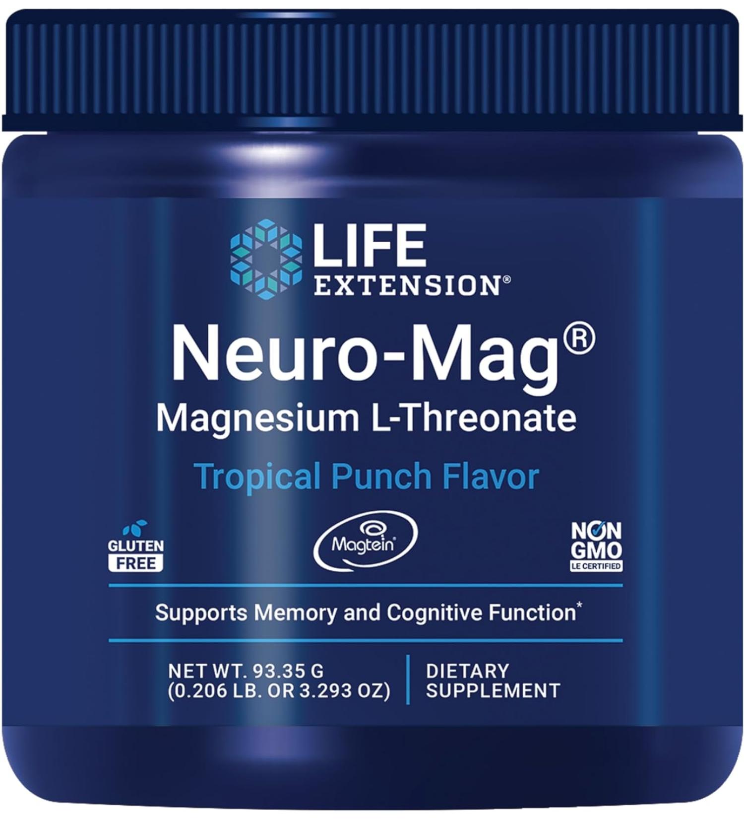 Life Extension Neuro-Mag Magnesium L-Threonate - Tropical Punch Flavor | 30 Servings - Mood & Cognitive Support - Buy Online on GoSupps.com
