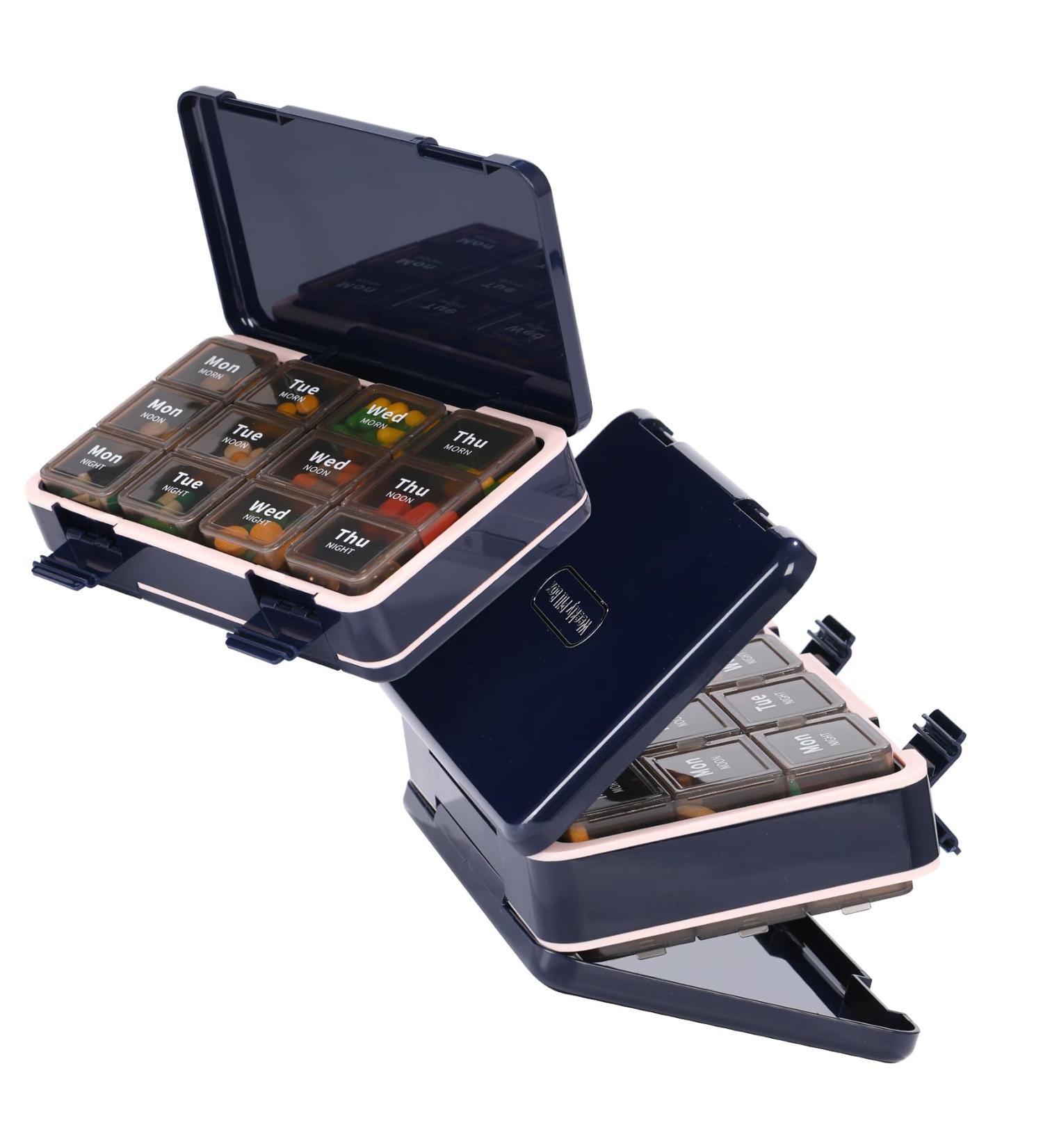 Weekly Pill Organizer for 7 Days | Travel Double-Sided Pill Box | 3 Times a Day Medicine Organizer | Vitamin & Fish Oil Holder - Buy Online on GoSupps.com