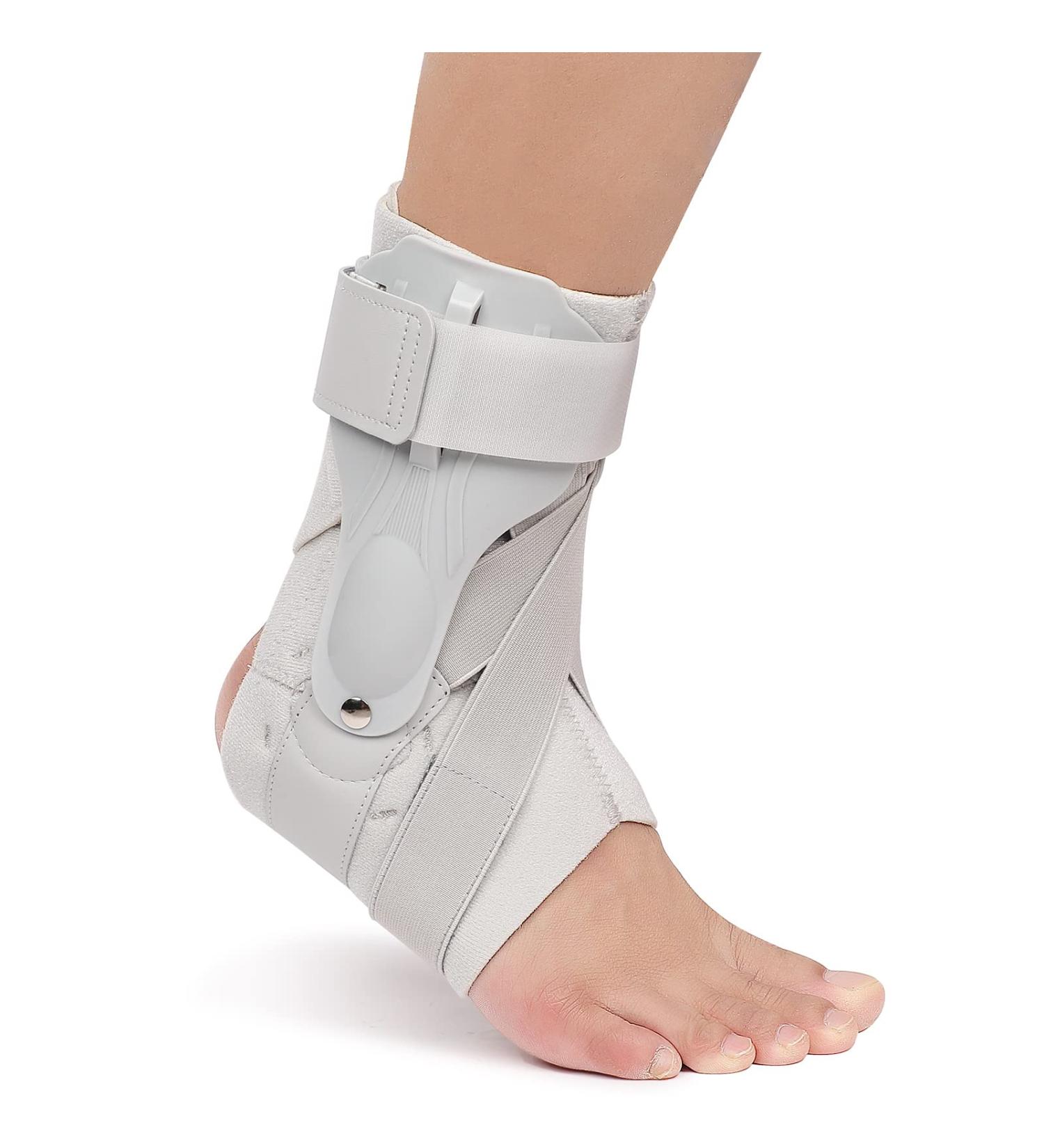 Ankle Support Brace XL - Side Stabilizers, Cross Fixing Belt - Sports Injury Recovery, Ankle Sprain Relief - Grey XL - Buy Online on GoSupps.com