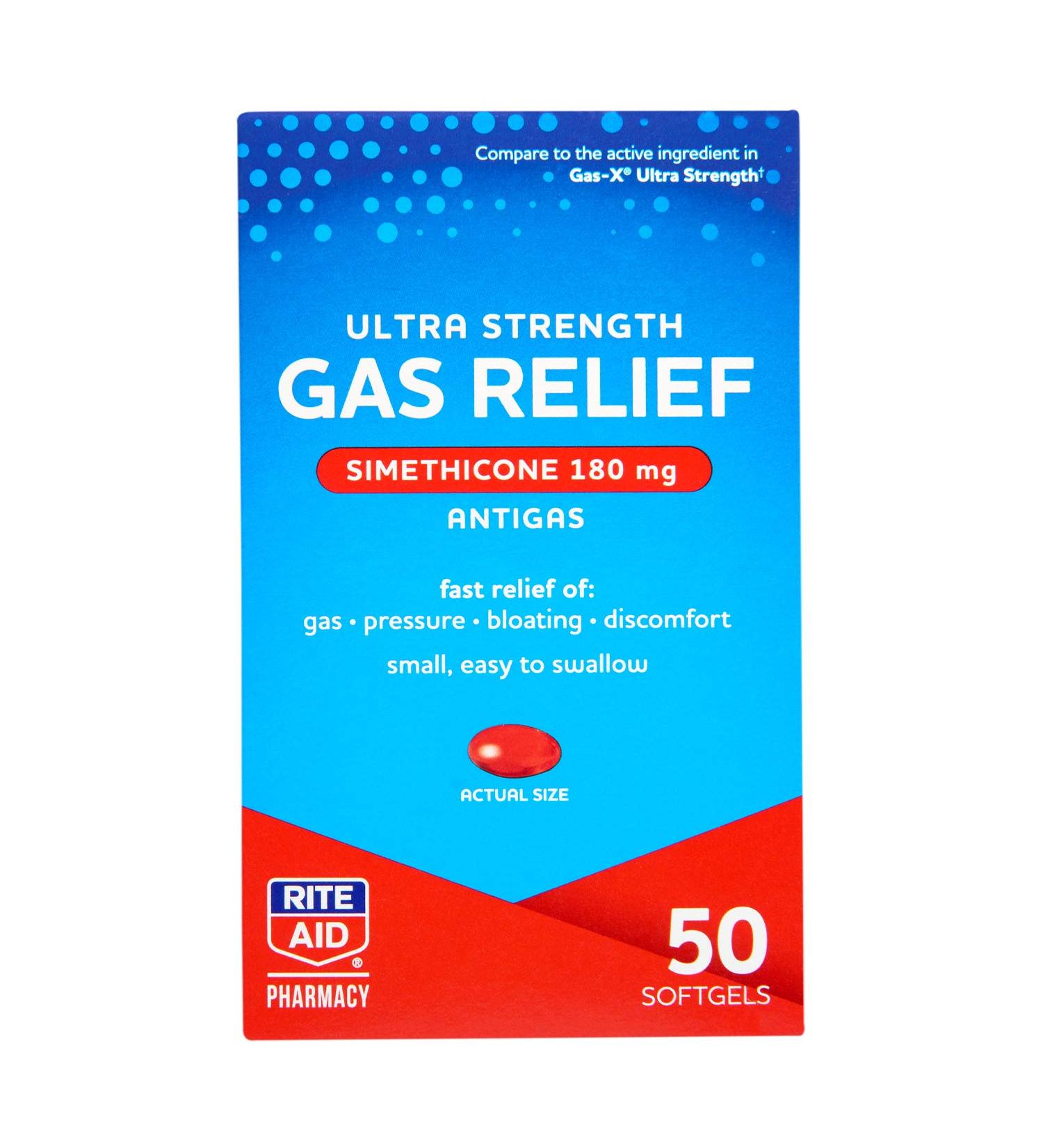 Rite Aid Ultra Strength Gas Relief Softgels 180mg - 50 Count | Antigas for Gas & Bloating Relief in Women & Men - Buy Online on GoSupps.com