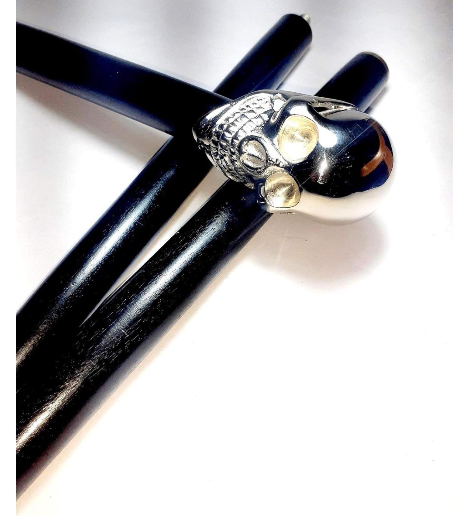 FICUS GIFT New Look Condition Silver Skull Folding Walking Stick 36 Inches - Handcrafted Walking Cane with Brass Handle - Buy Online on GoSupps.com