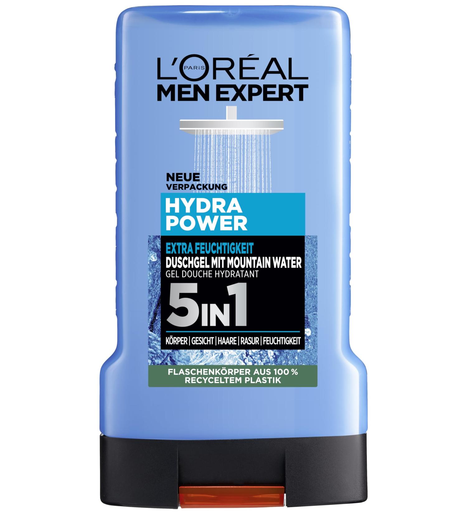 L'Or al Men Expert Hydra Power Shower Gel & Shampoo 250ml | Hydrating Men's Body Care with Mountain Water - Buy Online on GoSupps.com