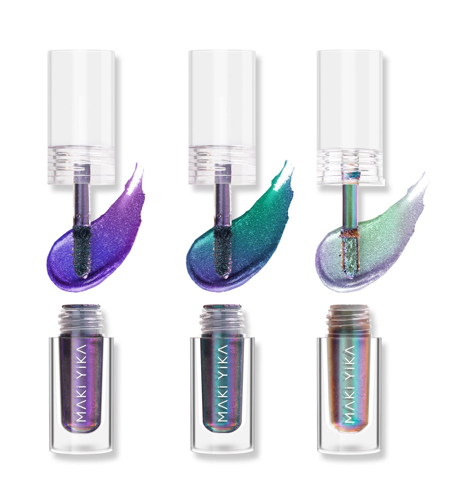 Maki Yika Liquid Glitter Eyeshadow Set - Chameleon Color Shifting, Highly Pigmented, Long-Lasting Metallic Eye Look - Twilight, Dawn, Aurora (1+3+6) - Buy Online on GoSupps.com