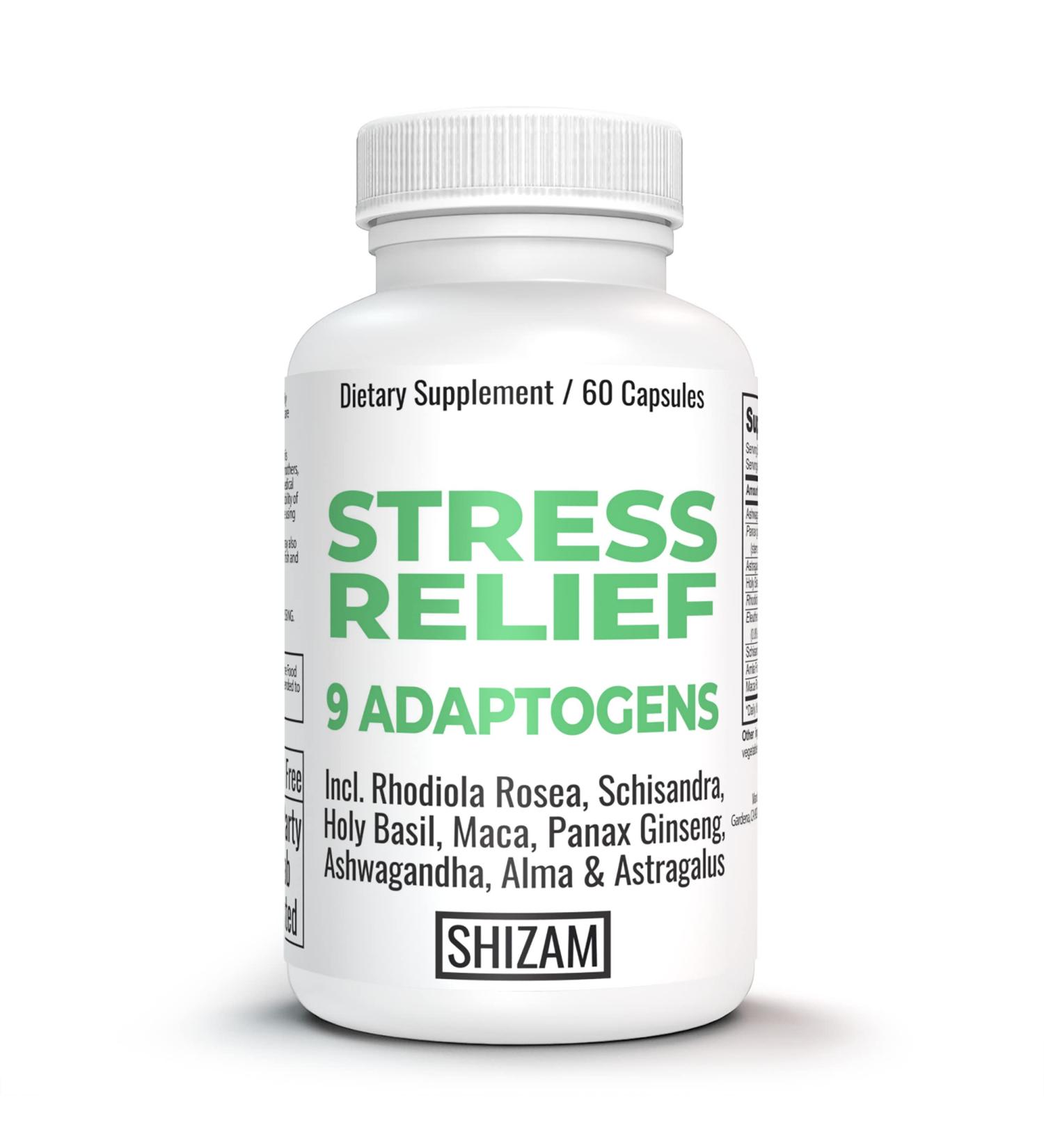 SHIZAM Serotonin Stress Relief Capsules - Natural Adaptogenic Supplements with Rhodiola Rosea & Holy Basil - Buy Online on GoSupps.com