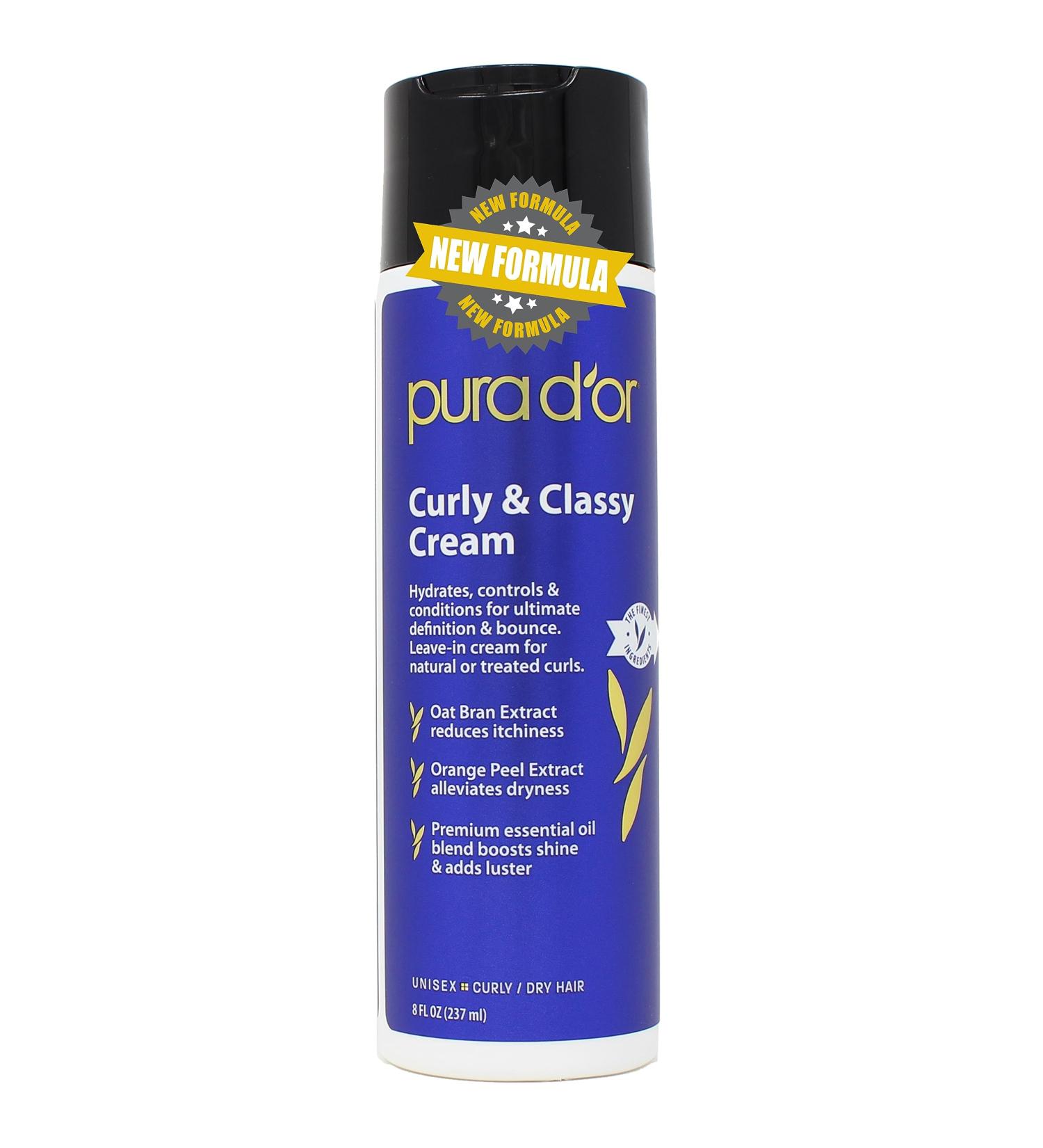 PURA D'OR Curly & Classy Leave-In Cream - 8oz Hydrating Formula for Natural & Treated Curls with Organic Aloe Vera Coconut Oil & Bergamot Oil - Buy Online on GoSupps.com