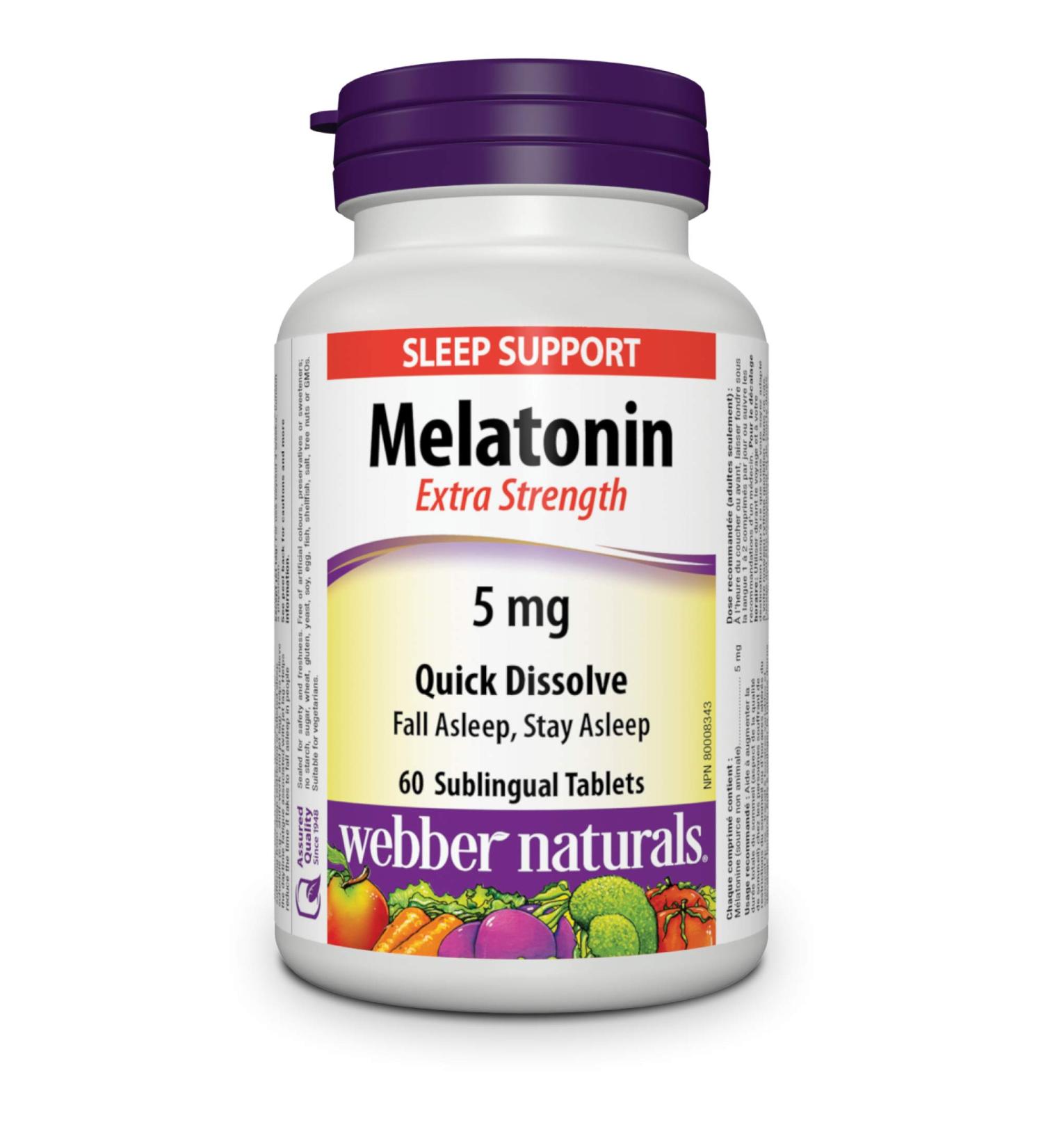 Webber Naturals Melatonin 5 mg Extra Strength 60 Quick Dissolve Tablets For Sleep Support Vegetarian 60 Melatonin - Buy Online on GoSupps.com