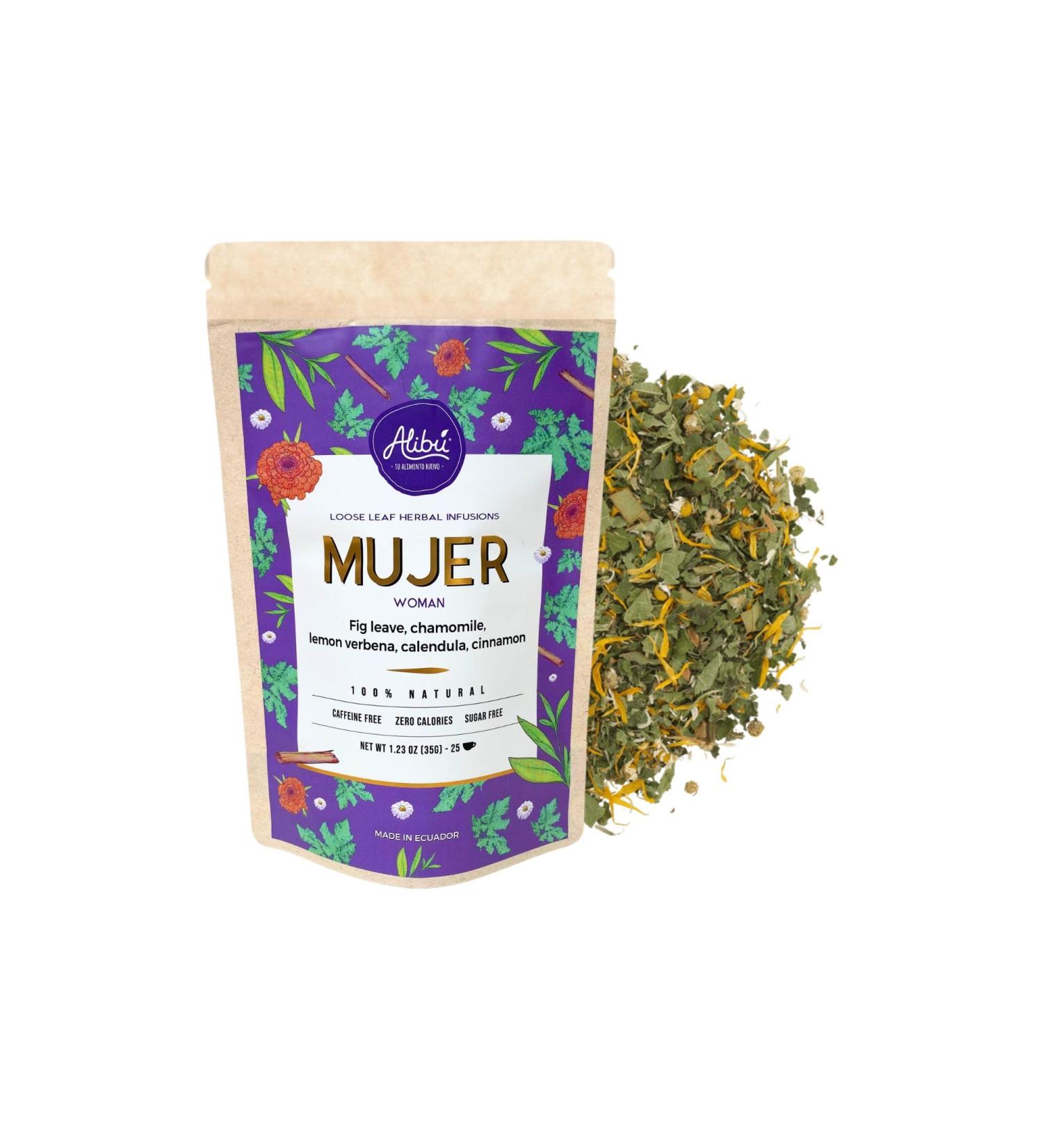Alibu Loose Leaf Herbal Tea - Mujer - Certified Vegan 100% Natural Tea Certified Kosher - 25 Cups Mujer (Woman) - Buy Online on GoSupps.com