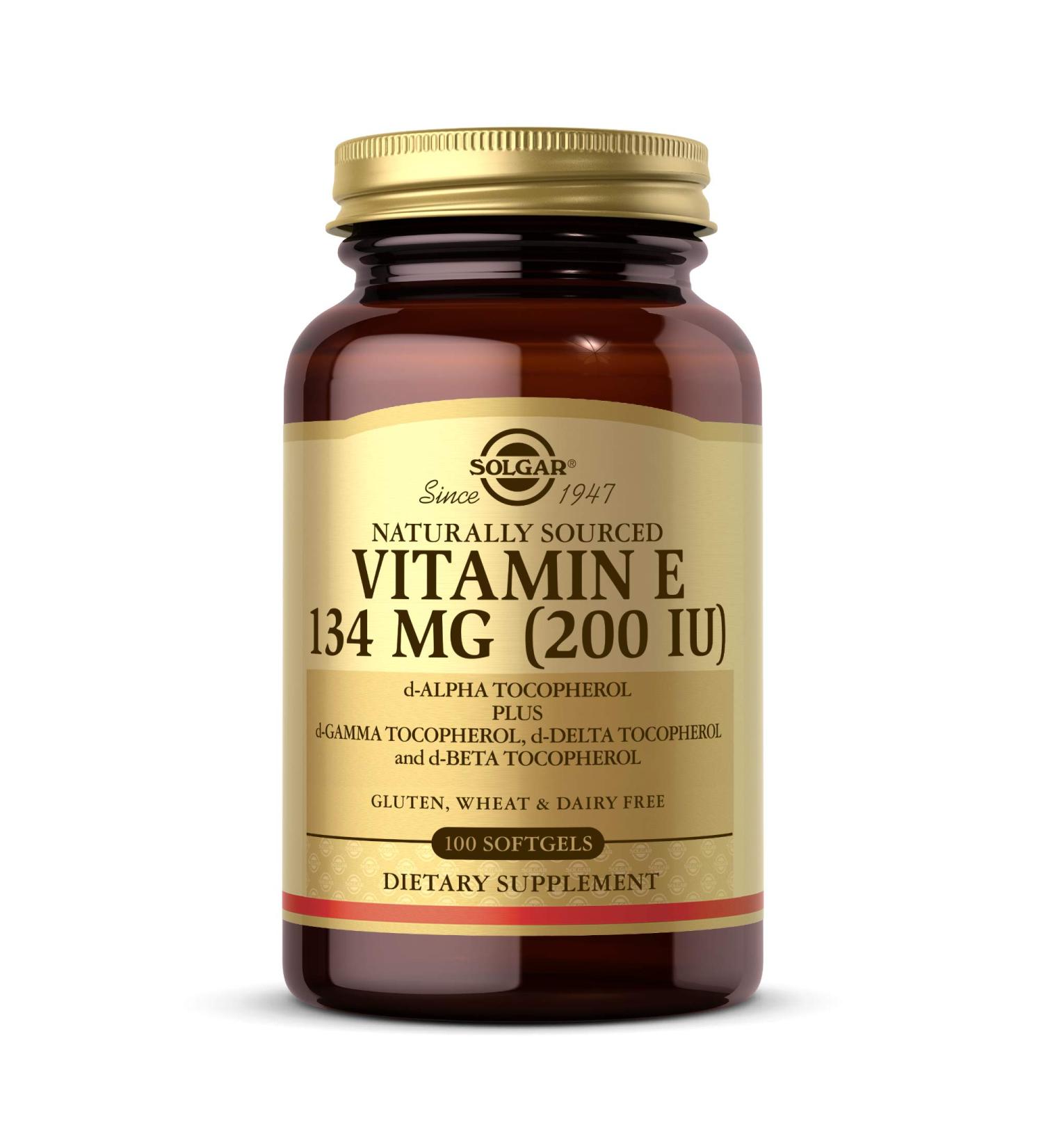 Solgar Vitamin E 134 mg (200 IU) - 100 Naturally Sourced Softgels for Antioxidant Support - Buy Online on GoSupps.com