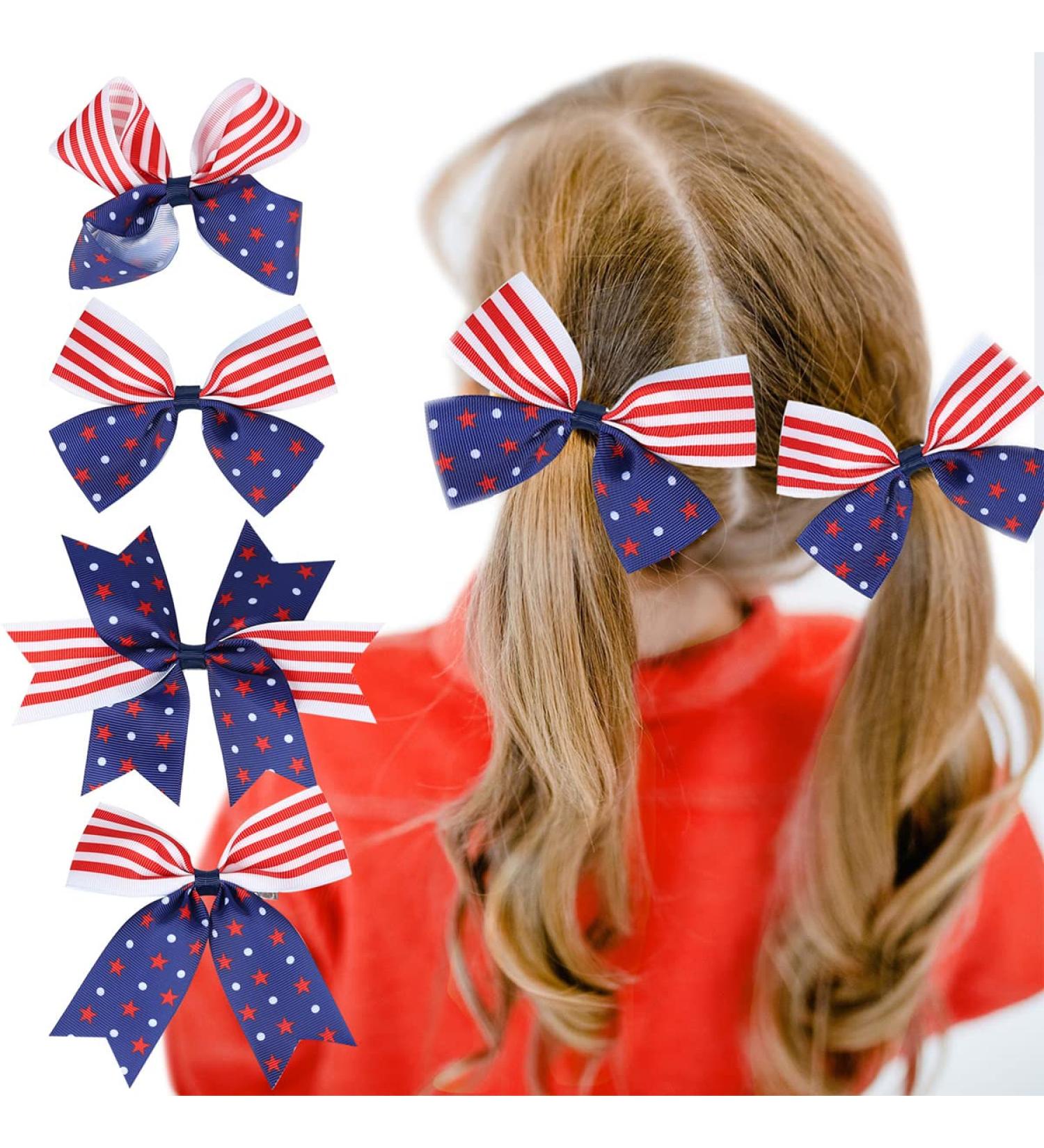 4th of July Hair Clips Set - Patriotic Party Accessories for Women - USA Stars Hair Barrettes - 4PCS - Buy Online on GoSupps.com