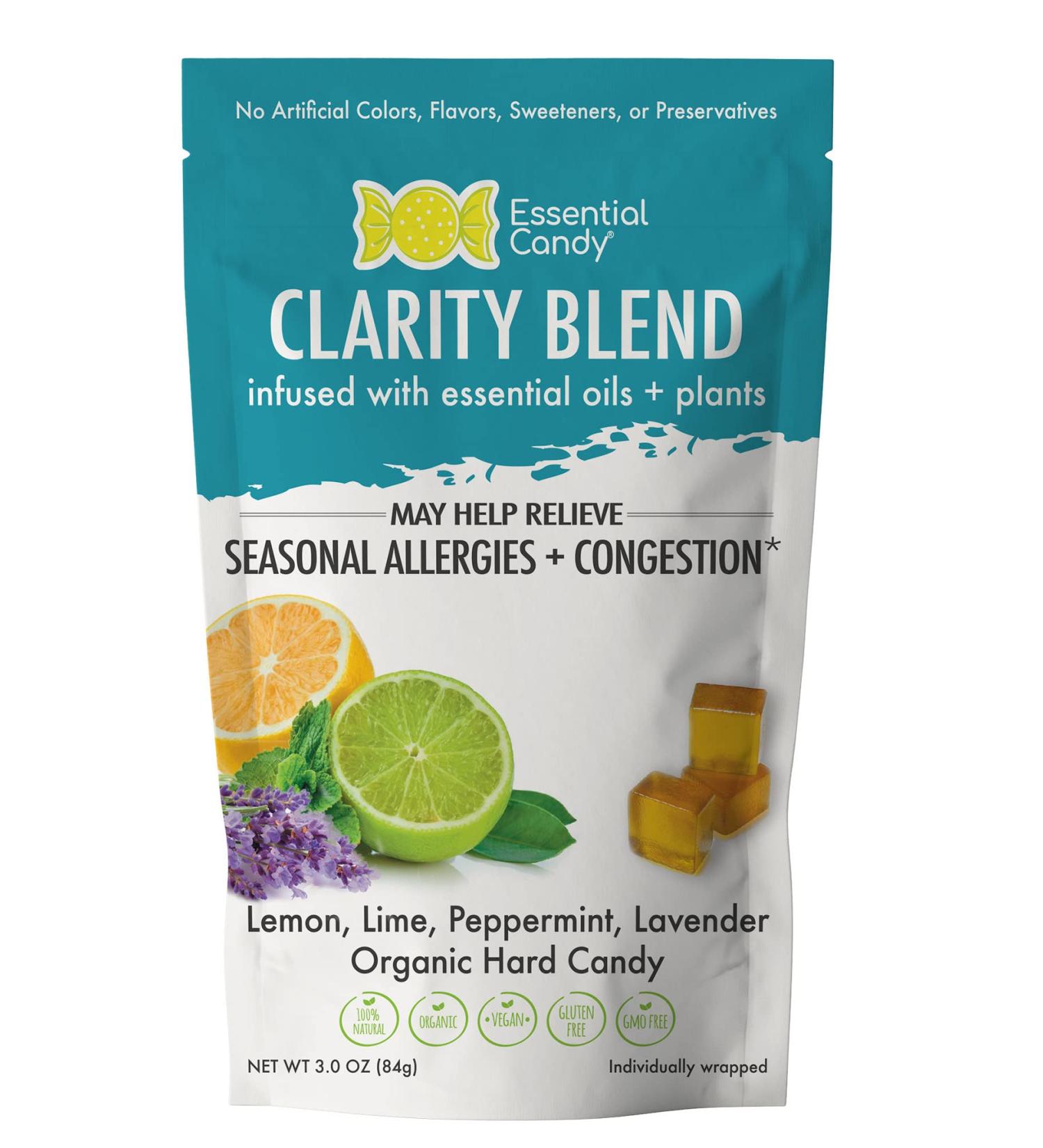 Organic Clarity Blend Hard Candy - Seasonal Allergy Relief - Lemon Lime Peppermint Lavender - 24 Count Pack - Gluten-Free, Non-GMO, Vegan - Buy Online on GoSupps.com