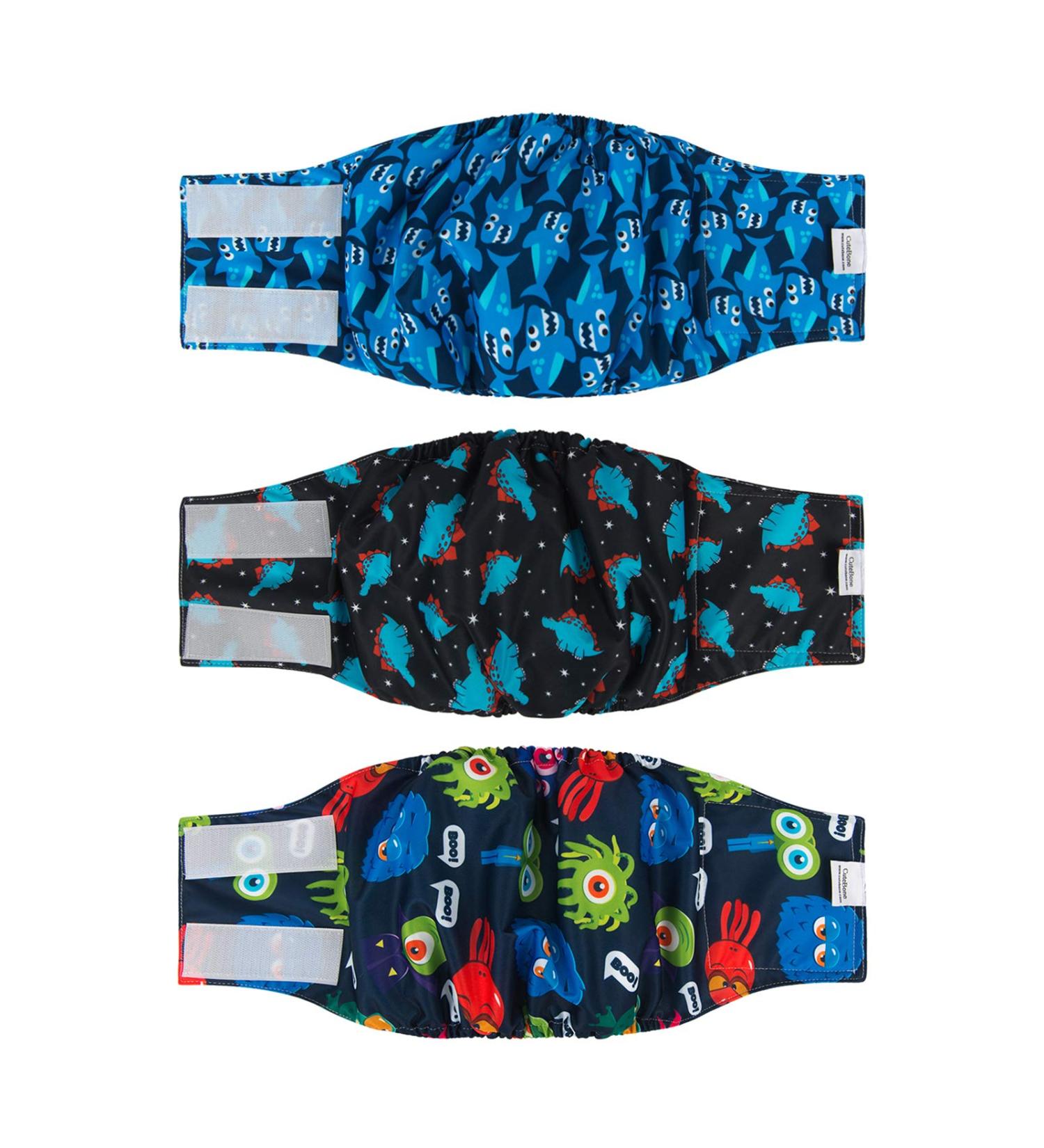Cutebone Male Washable Dog Diapers - 3 Pack Reusable Belly Bands for High-Suction Protection | Flexible Velcro | Size L (43-53.5cm) - Buy Online on GoSupps.com