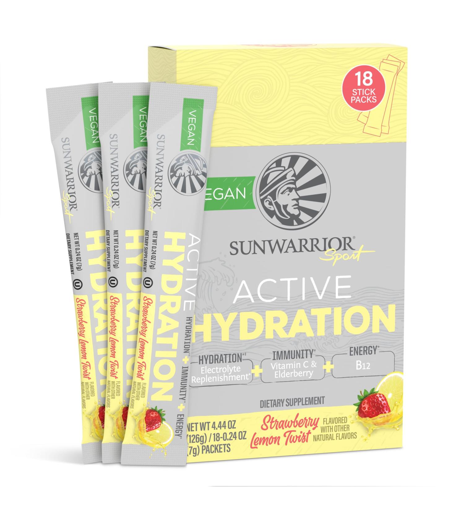 Electrolyte Powder Hydration Packets B12 Elderberry | Strawberry Lemon Twist Flavored 18 Stick Packs Box | Vegan and Plant-Based Sugar Free - Buy Online on GoSupps.com