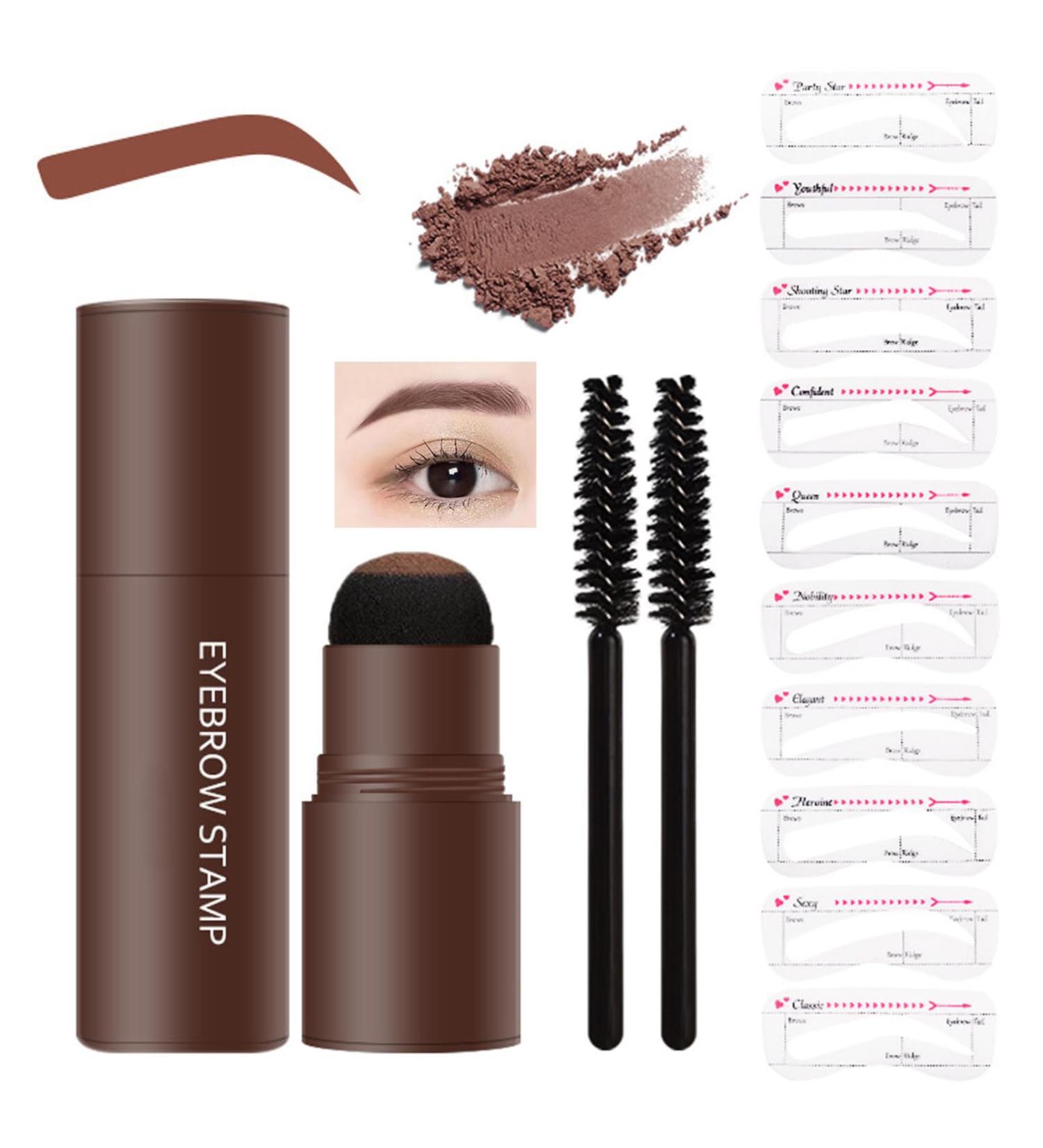 LXZJJM Eyebrow Stamp Stencil Kit - Long-lasting Smudge-free Brow Makeup | Natural and Smooth Texture | Multifunctional | Includes 10 Brow Shapes & Stamps | Reusable eyebrow stencils (02#natural brown) - Buy Online on GoSupps.com