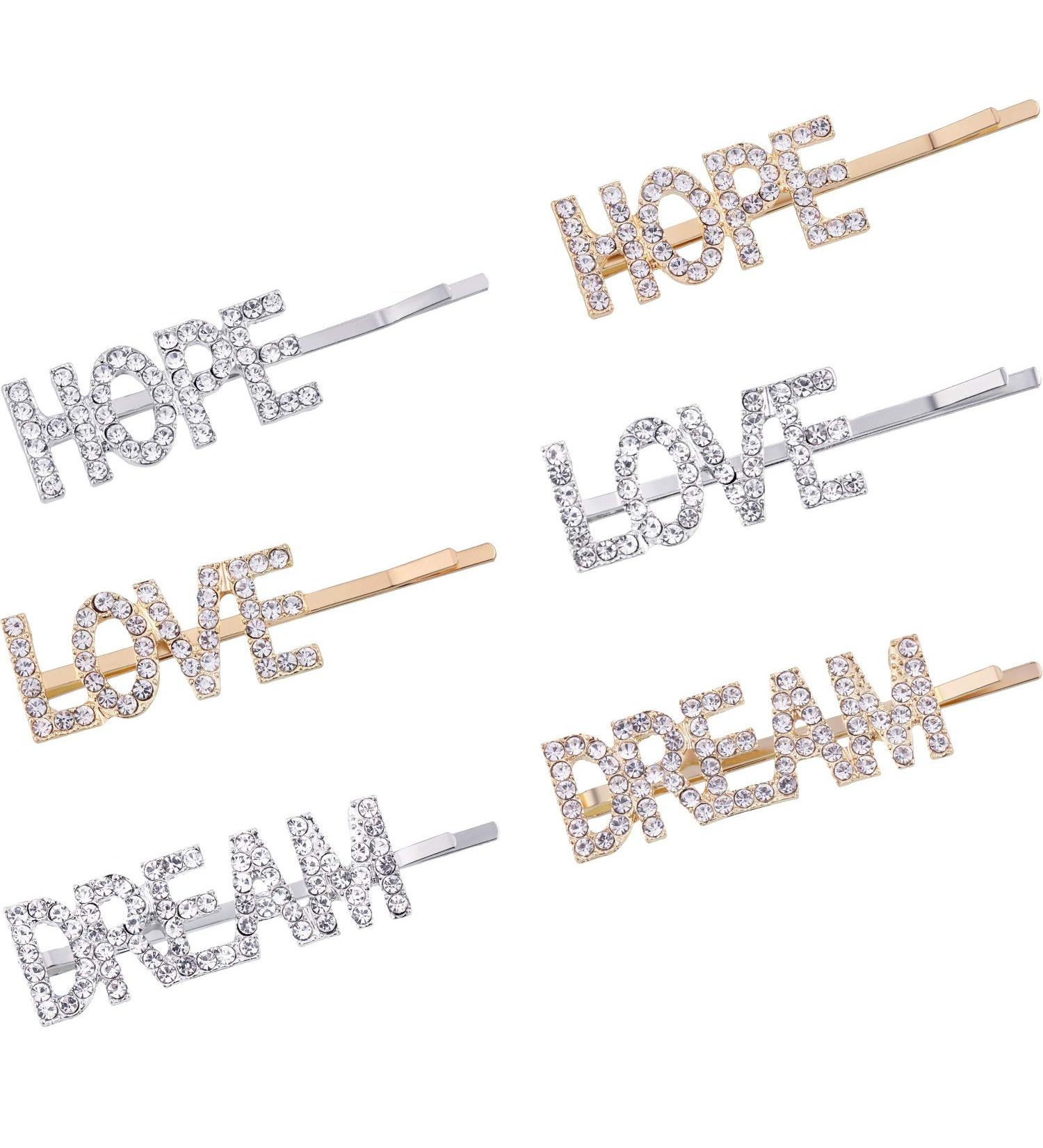 Rhinestone Letter Hair Clips Set - Crystal Bobby Pins for Women and Girls - Buy Online on GoSupps.com