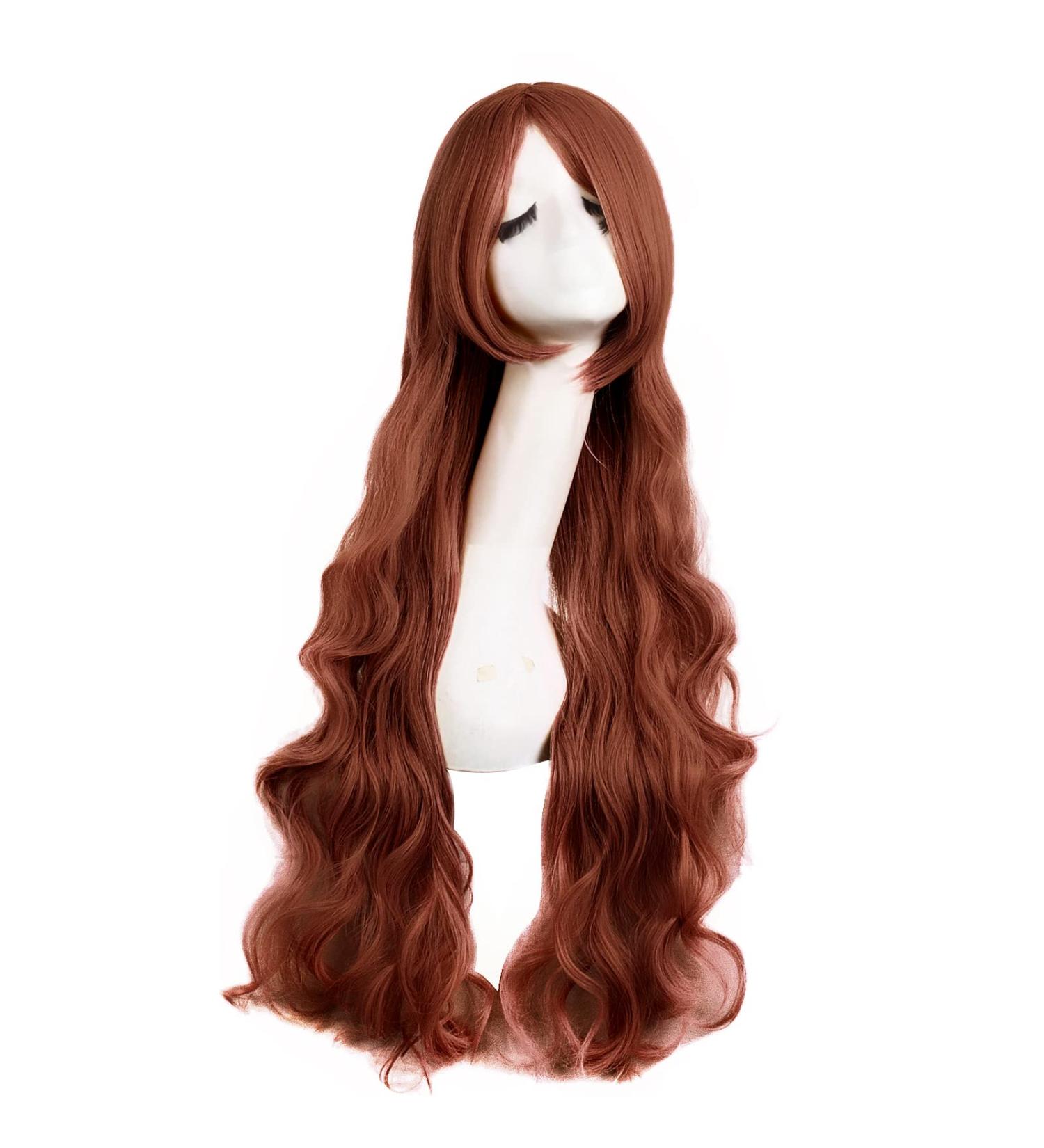 MapofBeauty 32 Fashion Long Curly Ginger Orange Anime Wig with Side Bangs - Perfect Cosplay Accessory - Buy Online on GoSupps.com